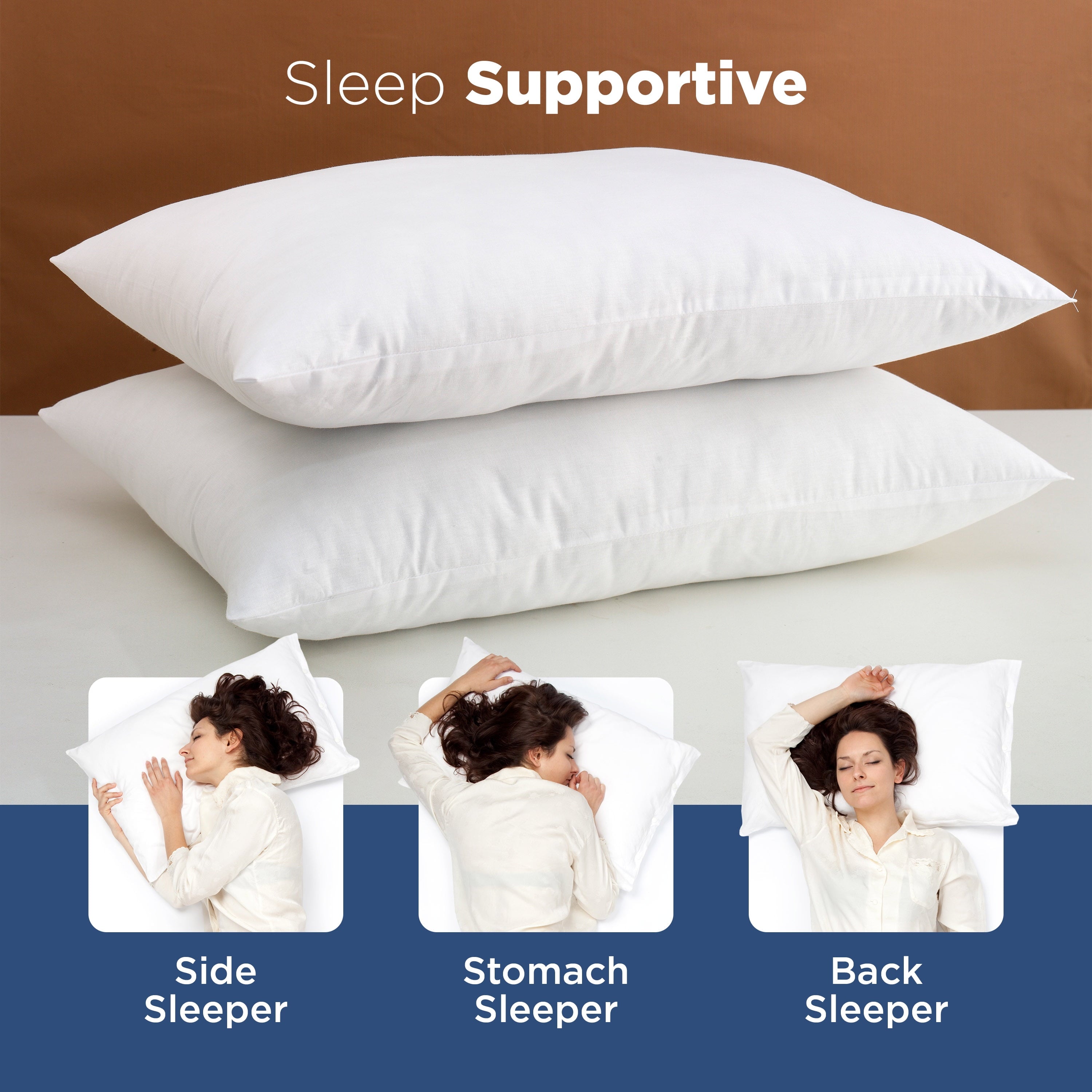 Ergonomic Memory Foam 2-Pack Down Alternative White Bed Pillows, Standard - Decorative Throw Pillow Cushion for Sofa & Bed Detail