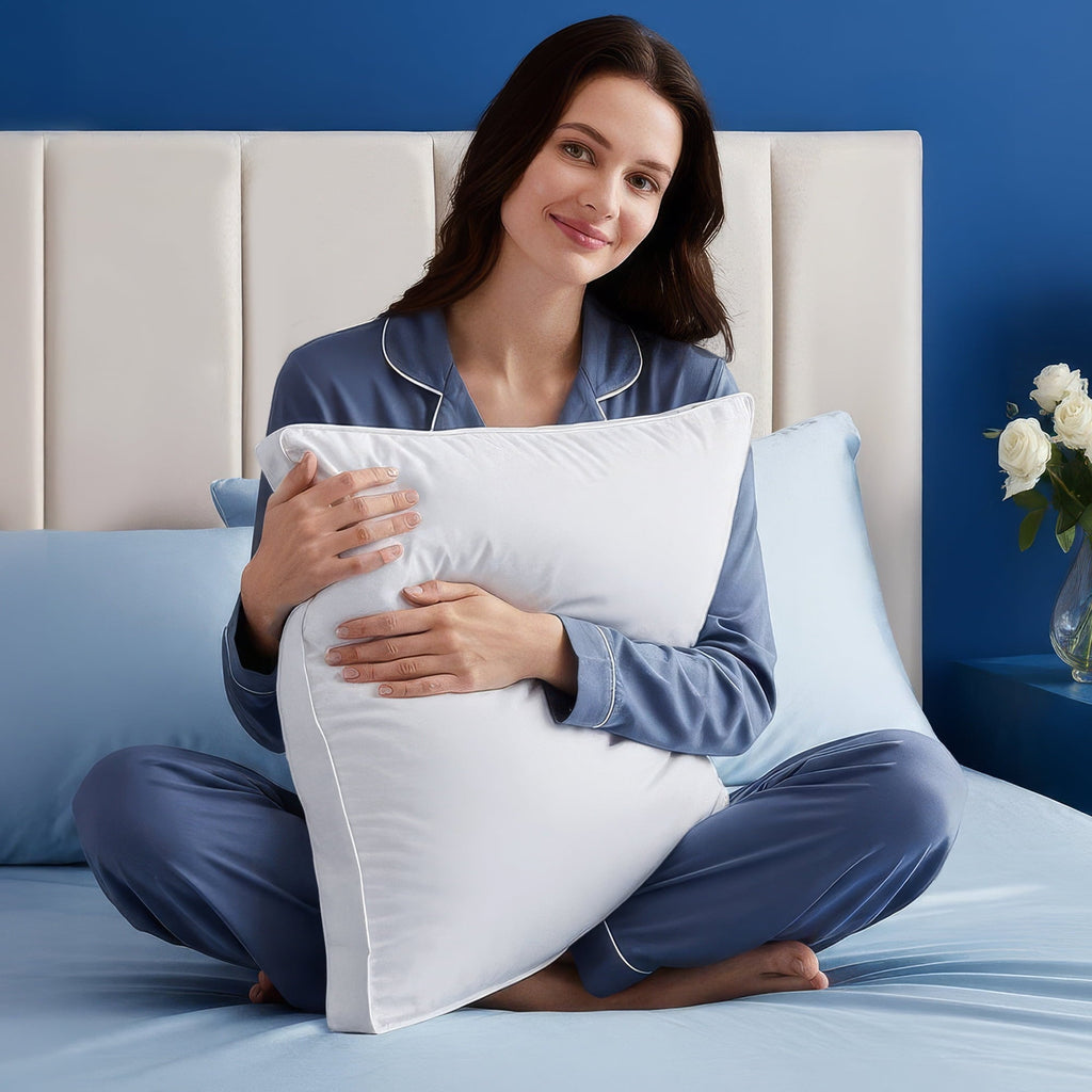 Hotel Collection Queen Bed Pillow, 26"L x 18" W, Set of 2, Soft and High-Quality, Gusseted Pillow for All Sleep Positions (White) - Orthopedic Shredded Foam Bed Pillow Set Detail