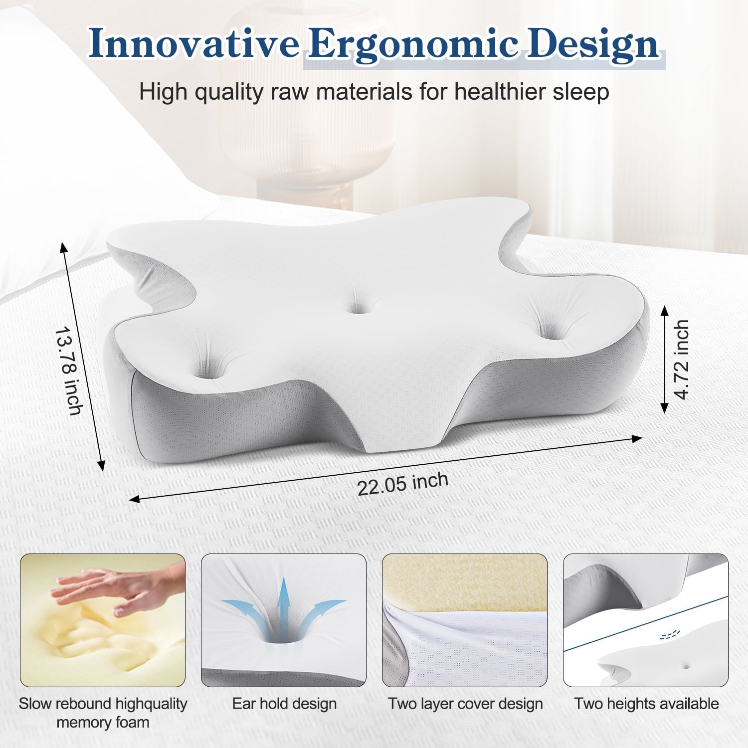 Ergonomic Memory Foam Cervical Pillow for Neck and Shoulder, Ergonomic Side Sleeper Pillow for Neck Support, Contour Memory Foam Pillows fo... - Orthopedic Shredded Foam Bed Pillow Set Detail