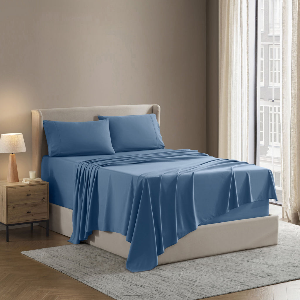 Premium Egyptian Cotton Split King Sheet Sets, Deep Pocket 5 Piece, Luxury Soft Microfiber Bed Sheet Sets, BLUE HEAVEN - Luxury Bed Sheet Set with Deep Pockets Detail