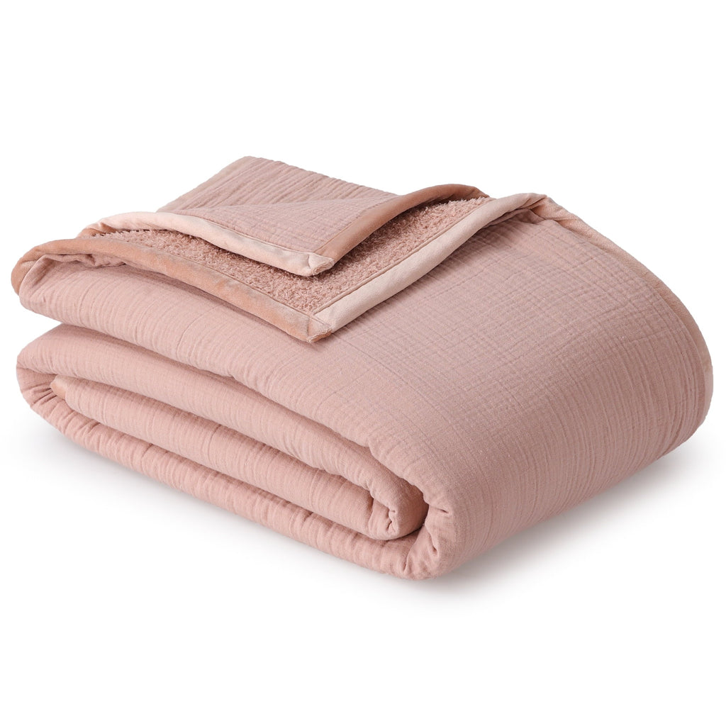 Reversible Sherpa Gauze Reverse to Cozy Knit Super Soft Throw Blanket, Oversized, Antique Blush - Super Soft Reversible Sherpa Flannel Blanket Detail
