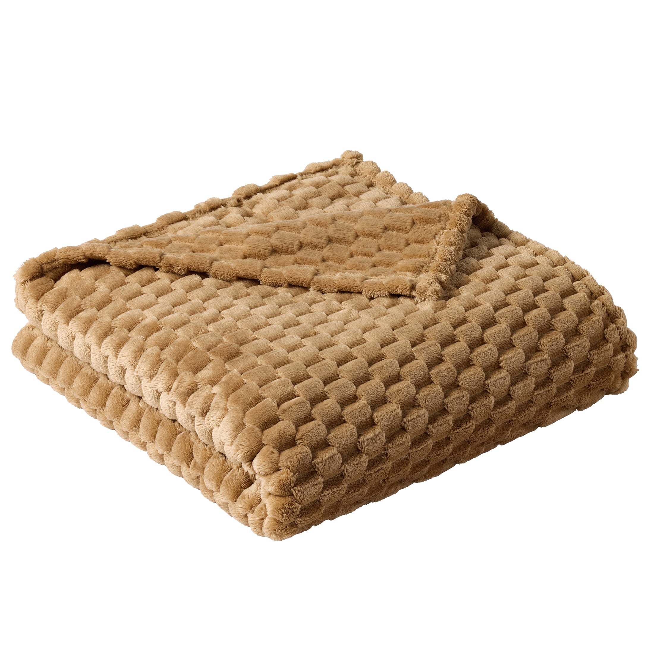 Lightweight Warm Textured Velvet Plush Oversized Throw Blanket in Dark Caramel - Cozy Fleece Throw Blanket for Couch & Bed Detail