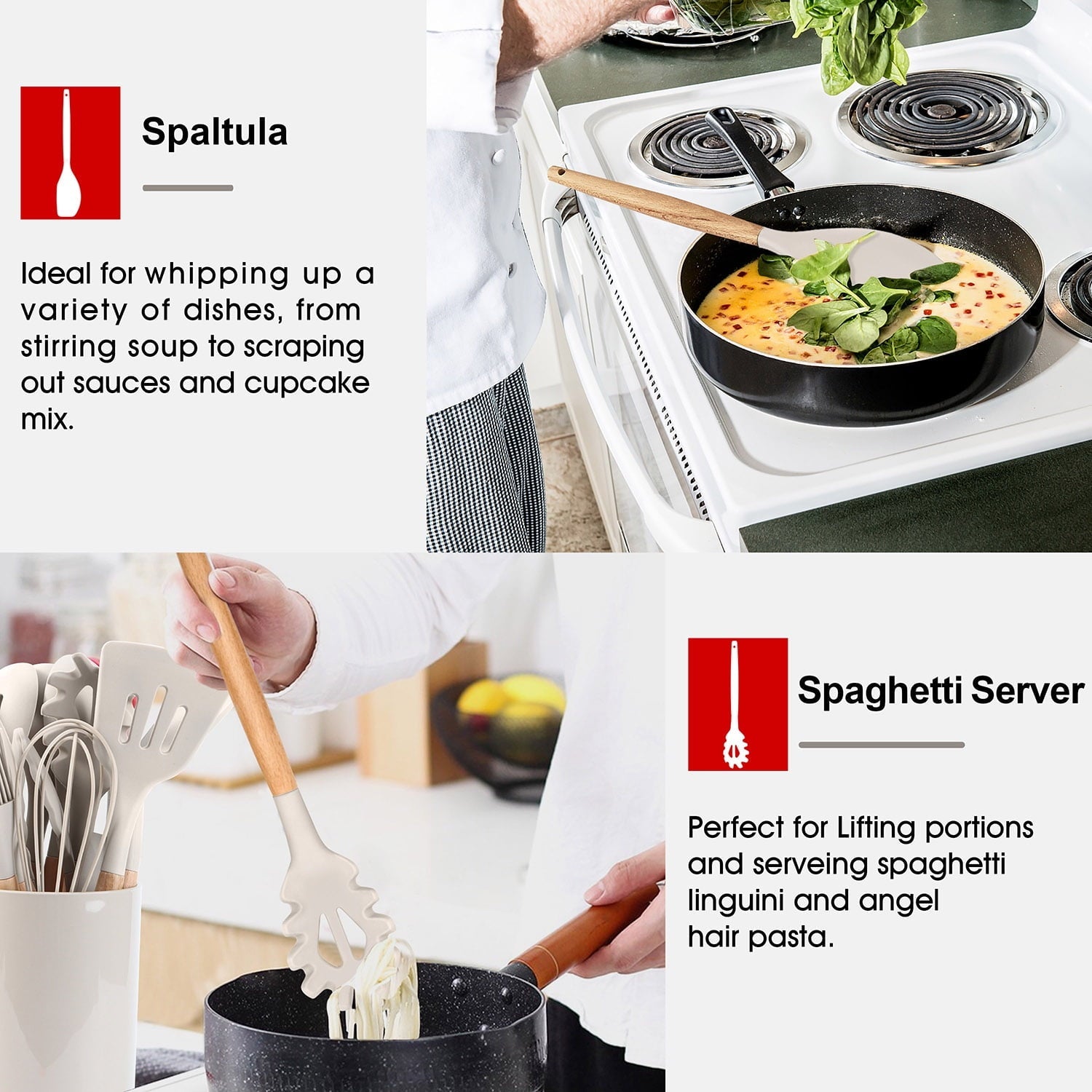 Durable Steel Kitchen Utensils Set of 6, Silicone Cooking Utensils with Wooden Handle, Non-Stick Cookware & Heat Resistant, Include... - Professional Kitchen Tool for Culinary Enthusiasts Detail