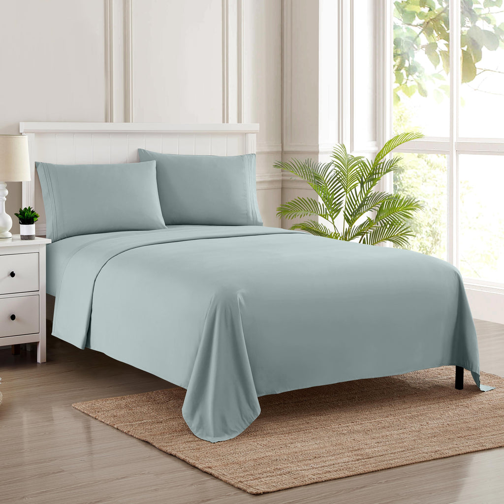 Cooling Sateen 1800 Series Classic 4-Piece 1800 Thread Count 100 GSM Bed Sheet, Queen - Premium Ultra-Soft Pillowcase Pair for Sleeping Detail