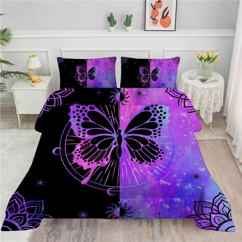 Hypoallergenic Cloud Butterfly Comforter Set Full Size for Girls Kids Teens Black Blue Purple Tie Dye Bedding Set 3 Pieces - Luxurious Quilted Duvet Cover Set Detail