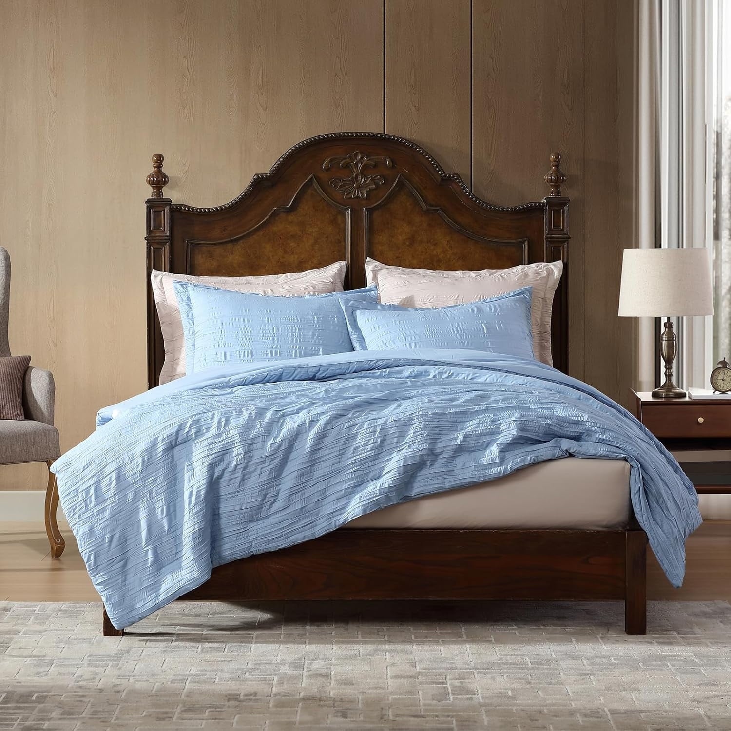 Hypoallergenic Cloud Queen Comforter Set Chambray Blue, 3 Pieces Comforter Set, All Season Lightweight Soft Embossed Bedding (86" x 88" Co... - Cloud-Like Soft Lightweight Bed Comforter Detail