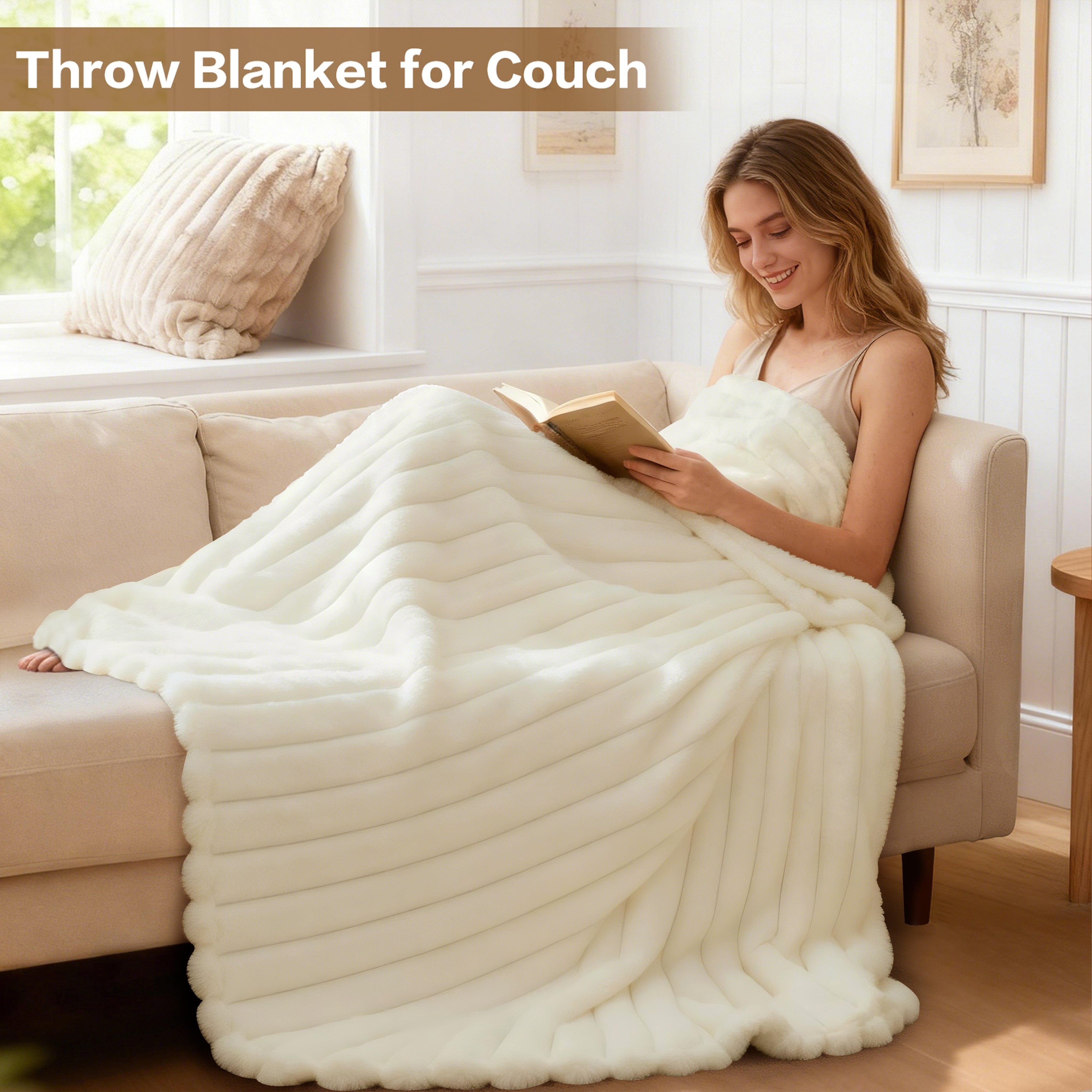 Decorative Knitted White Fleece Throw Blanket for Couch, Super Soft Cozy Blankets and Throws, Decorative Fleece Blankets for Women Men G... - Super Soft Reversible Sherpa Flannel Blanket Detail