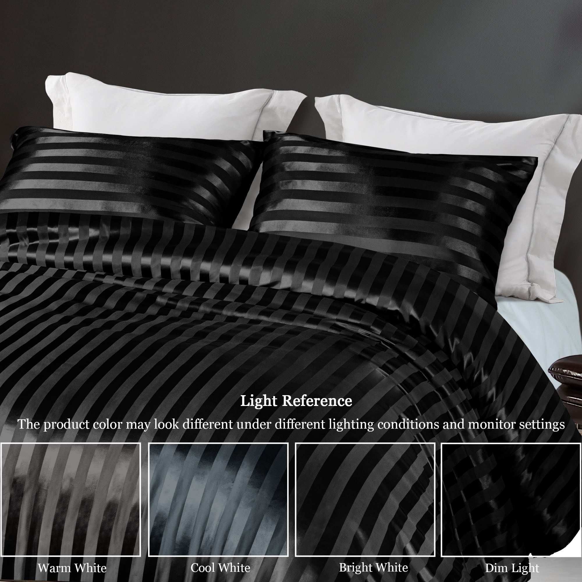 Luxurious Quilted 3-Piece Reversible Silky Soft King Size Comforter Set, Luxury Stripe Satin Oversized Comforter Bedding Set with 2 Sat... - Cloud-Like Soft Lightweight Bed Comforter Detail