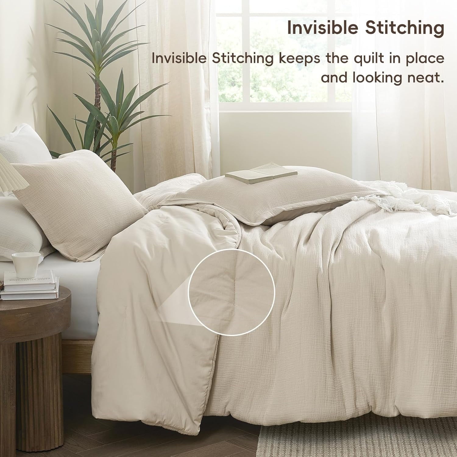 Heavyweight Warmth Cotton Muslin Comforter Set Queen Size, Ultra Soft Breathable & Lightweight Bedding Set for All Seasons, 1 Comfy Comf... - Luxurious Quilted Duvet Cover Set Detail
