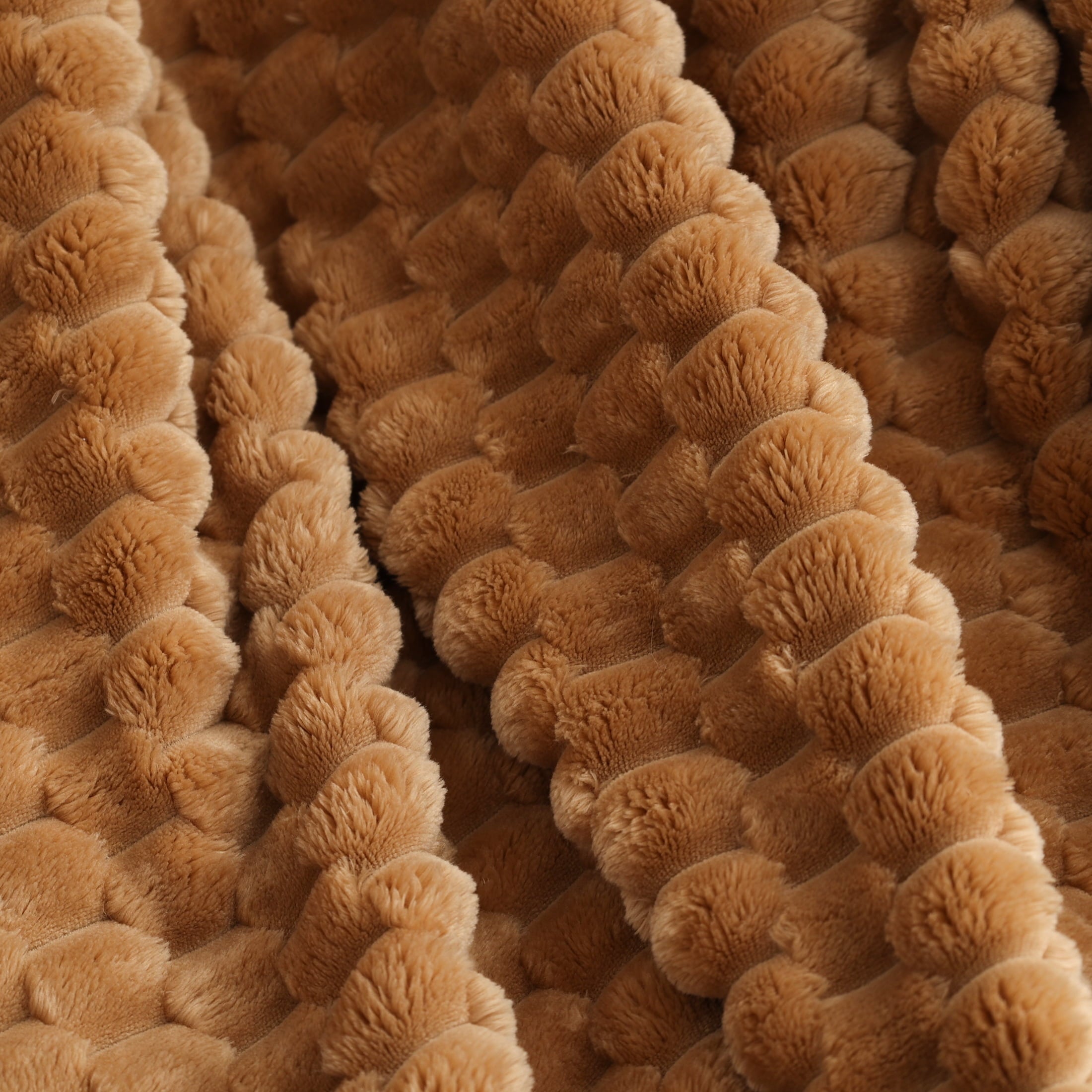 Lightweight Warm Textured Velvet Plush Oversized Throw Blanket in Dark Caramel - Cozy Fleece Throw Blanket for Couch & Bed Detail