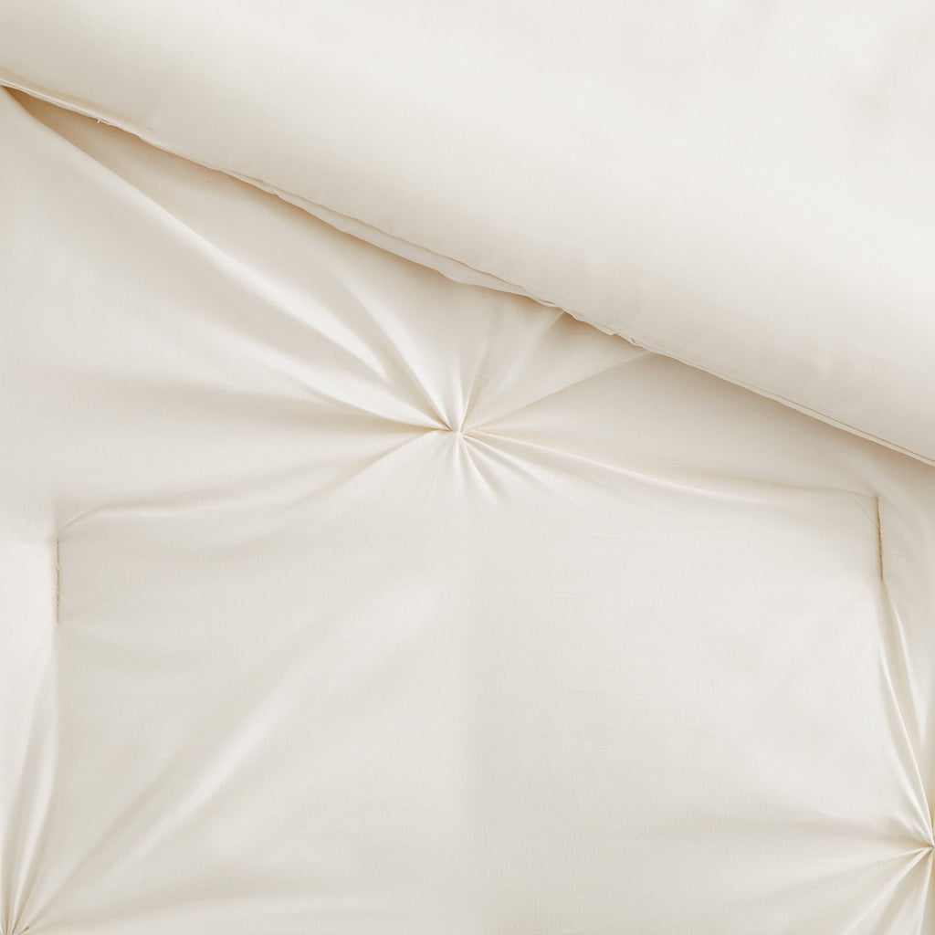 Heavyweight Warmth Comforter Set, 3-Piece, Queen, Pleated Wrinkle-Resistant Microfiber Bedding, Ivory, All-Season - Cloud-Like Soft Lightweight Bed Comforter Detail