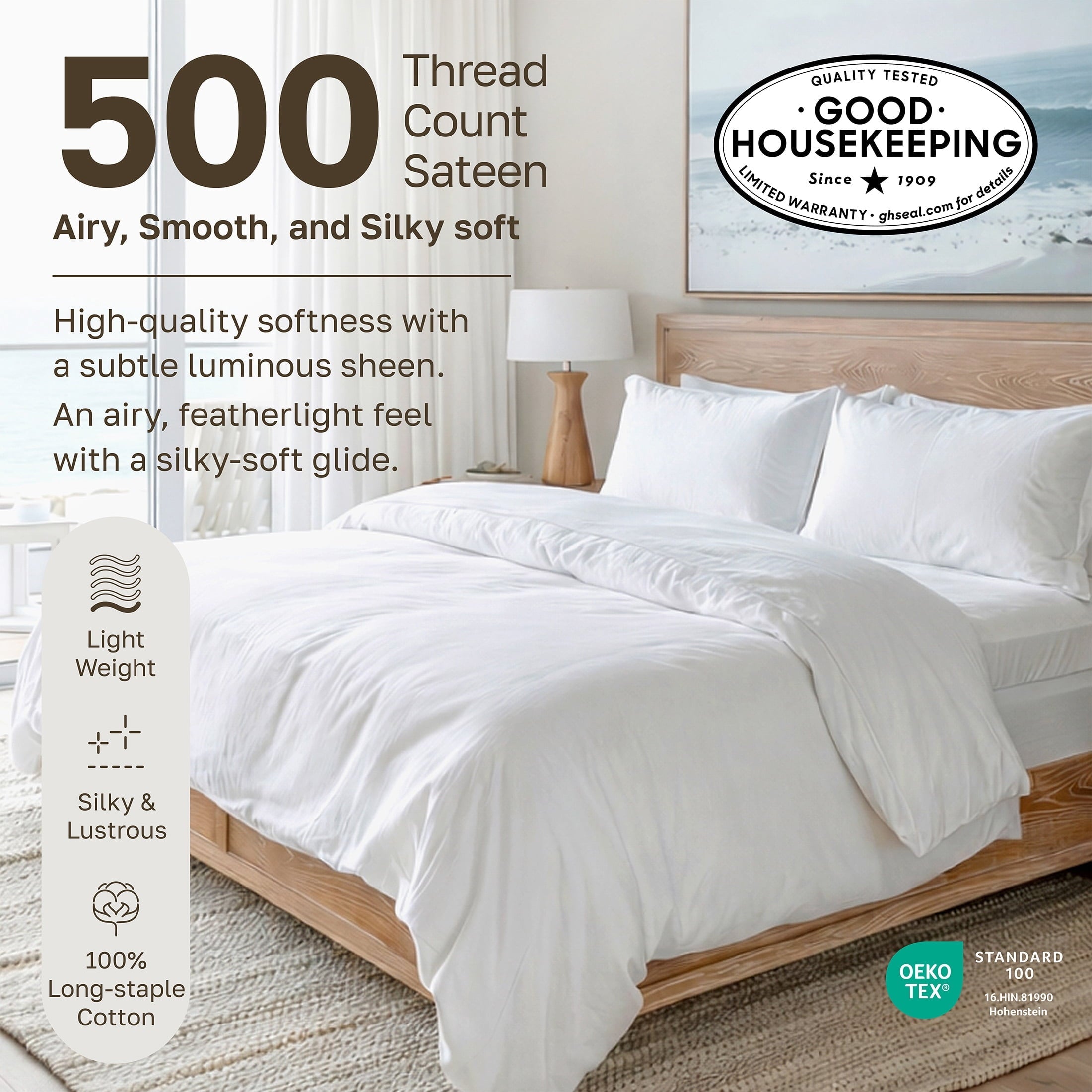 Ultra-Soft 500-Thread-Count 100% Cotton Sheet White Queen-Sheets Set, 4-Piece Extra Long-Staple Combed Cotton Bedding Sheets for... - Cooling Hotel Quality Bedding Sheets and Pillowcases Detail
