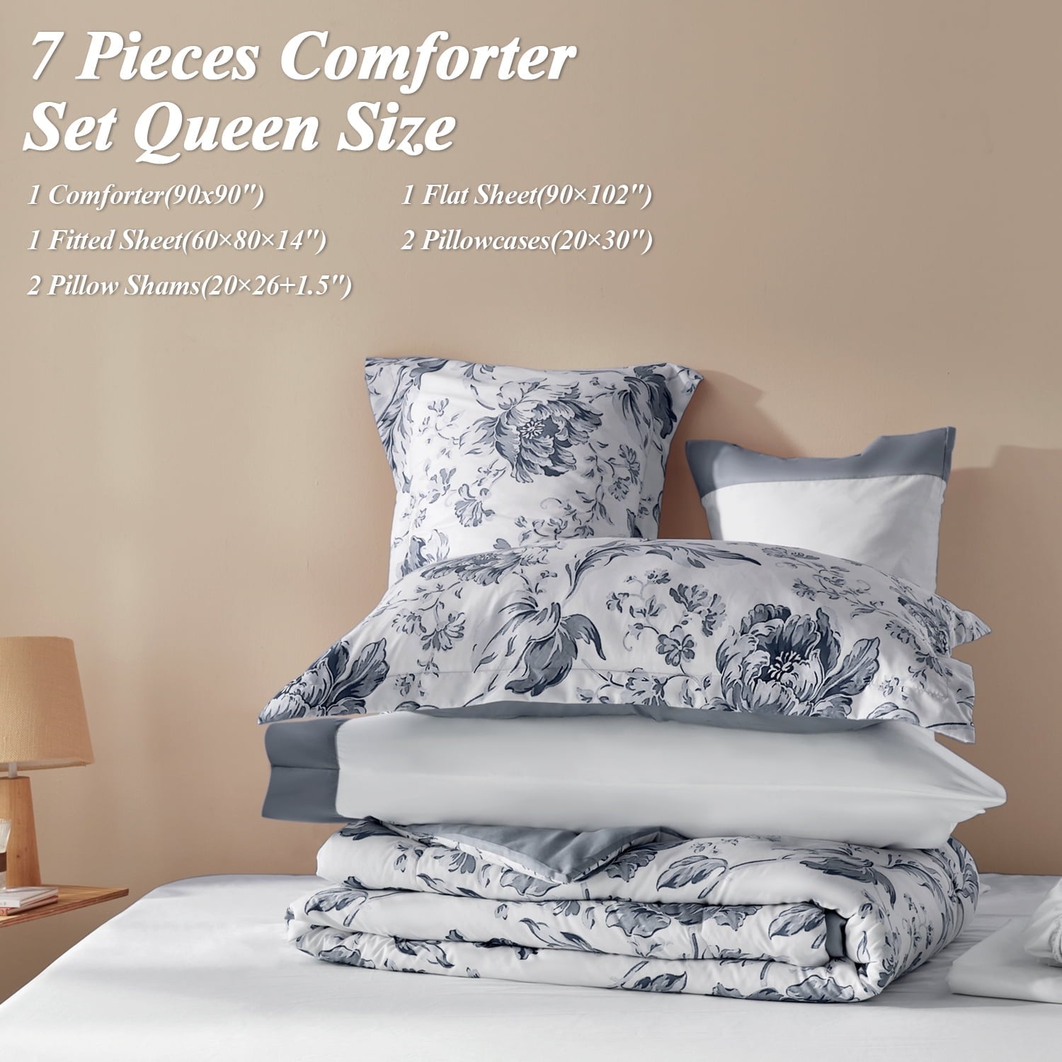 Fluffy Down Alternative Queen Comforter Sets,7-Pieces Reversible Bedding Sets,Bed in a Bag with Comforter,Flat Sheet and Fitted Sheet,Pillowc... - Cloud-Like Soft Lightweight Bed Comforter Detail