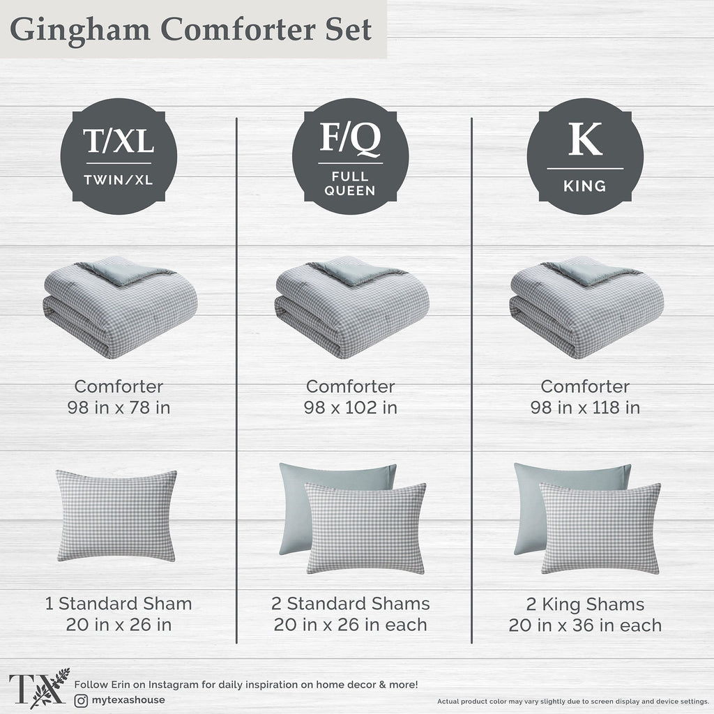 Hypoallergenic Cloud Full/Queen Comforter Set, All-Season, 3-Piece, Green Gingham Plaid - Cloud-Like Soft Lightweight Bed Comforter Detail