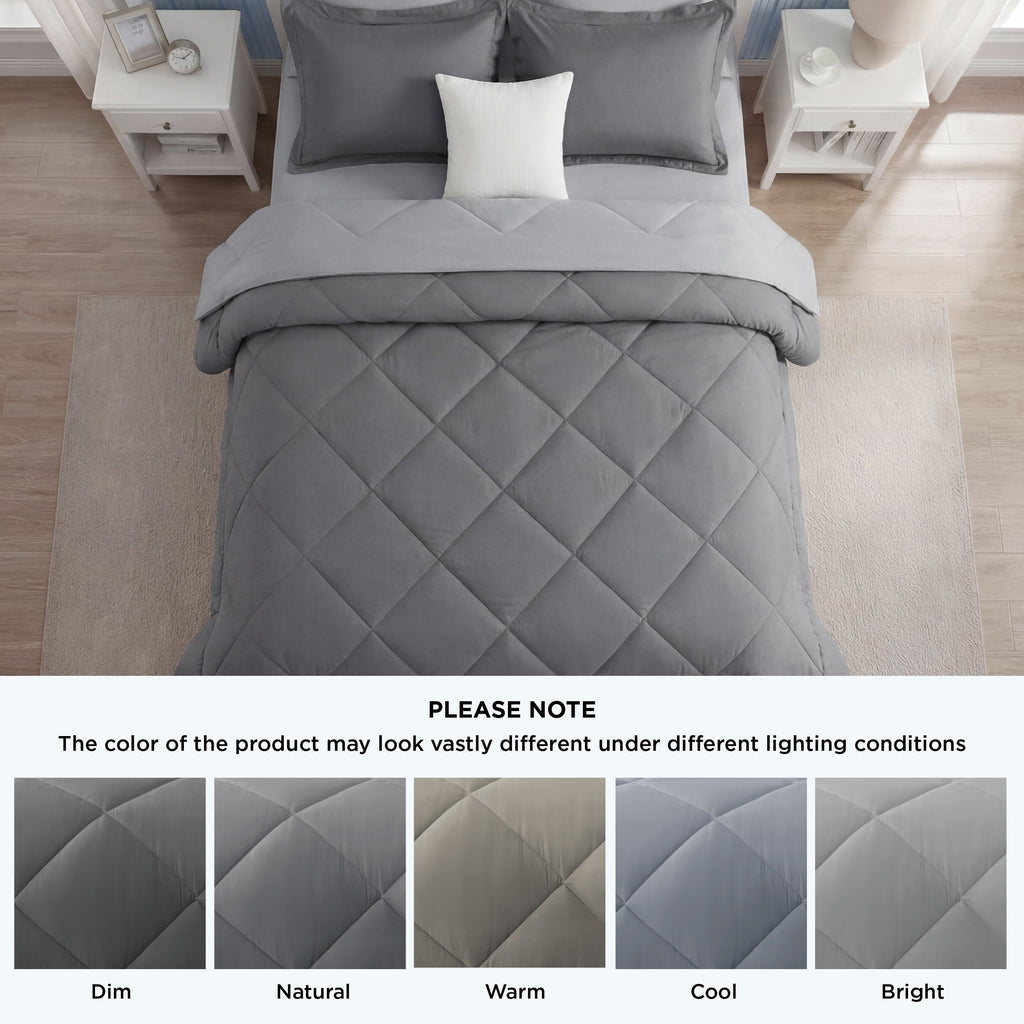 All-Season Queen Reversible Comforter Set - 7 Pieces Grey Bedding, Bed in a Bag with Alternative Comforter, Sheets, Pillowcases ... - All-Season Down Alternative Comforter Insert Detail