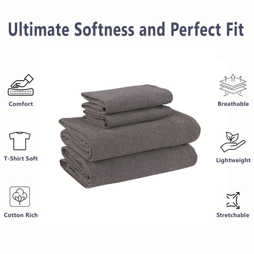 Cooling Sateen Cotton Rich Extra Soft Jersey Bed Sheet Set, Queen, Charcoal, 4 Pieces - Premium Ultra-Soft Pillowcase Pair for Sleeping Detail