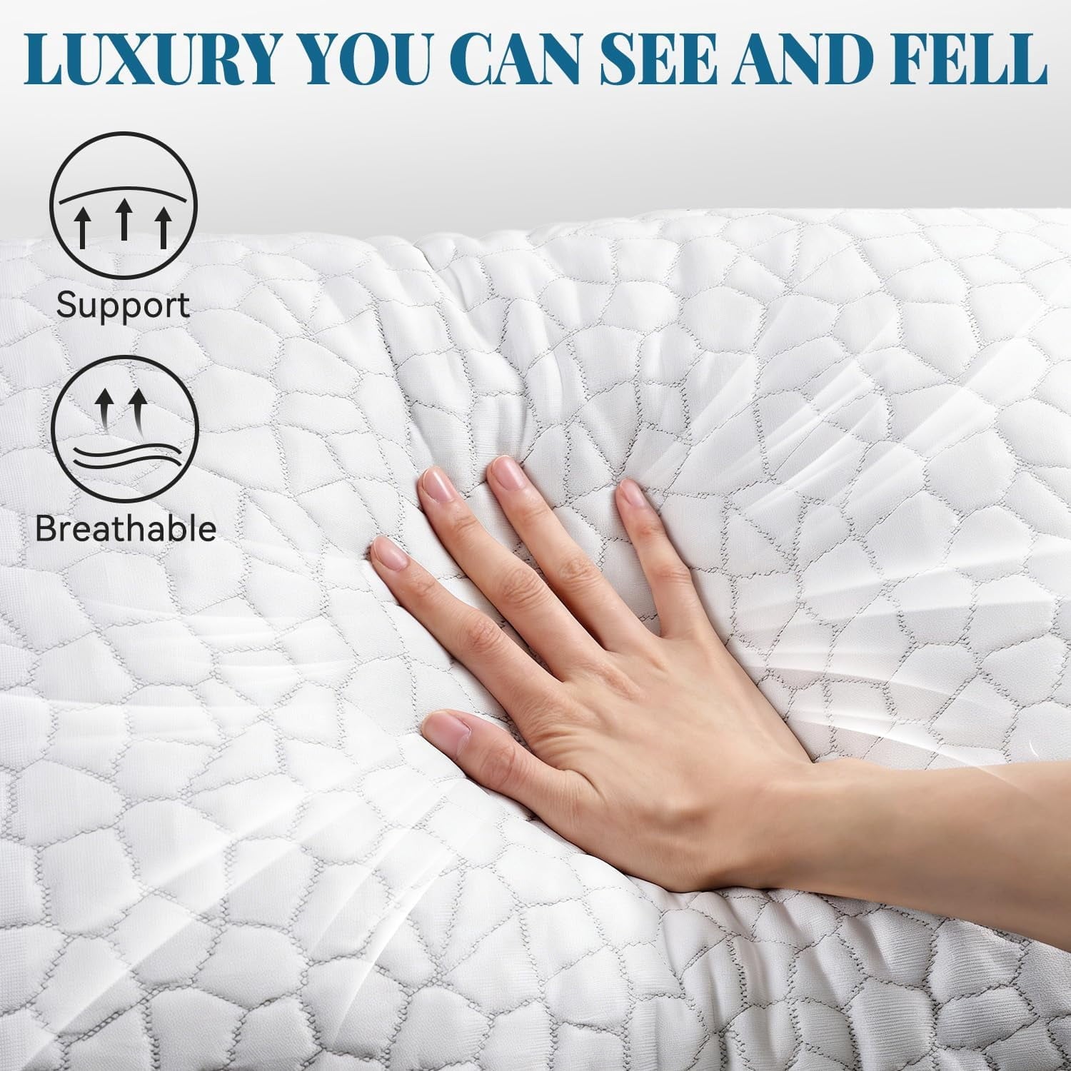 Ergonomic Memory Foam Shredded Memory Foam Pillows for Sleeping, Bed Pillows Queen Size Set of 2 Pack Adjustable for Side and Back Sleeper ... - Hotel Quality Plush Sleeping Pillows Detail