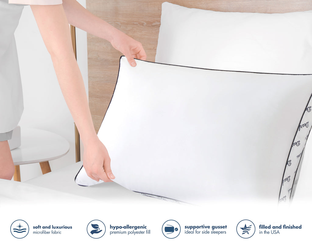 Orthopedic Support Cozy Gusseted Bed Pillow Standard, White - Hotel Quality Plush Sleeping Pillows Detail