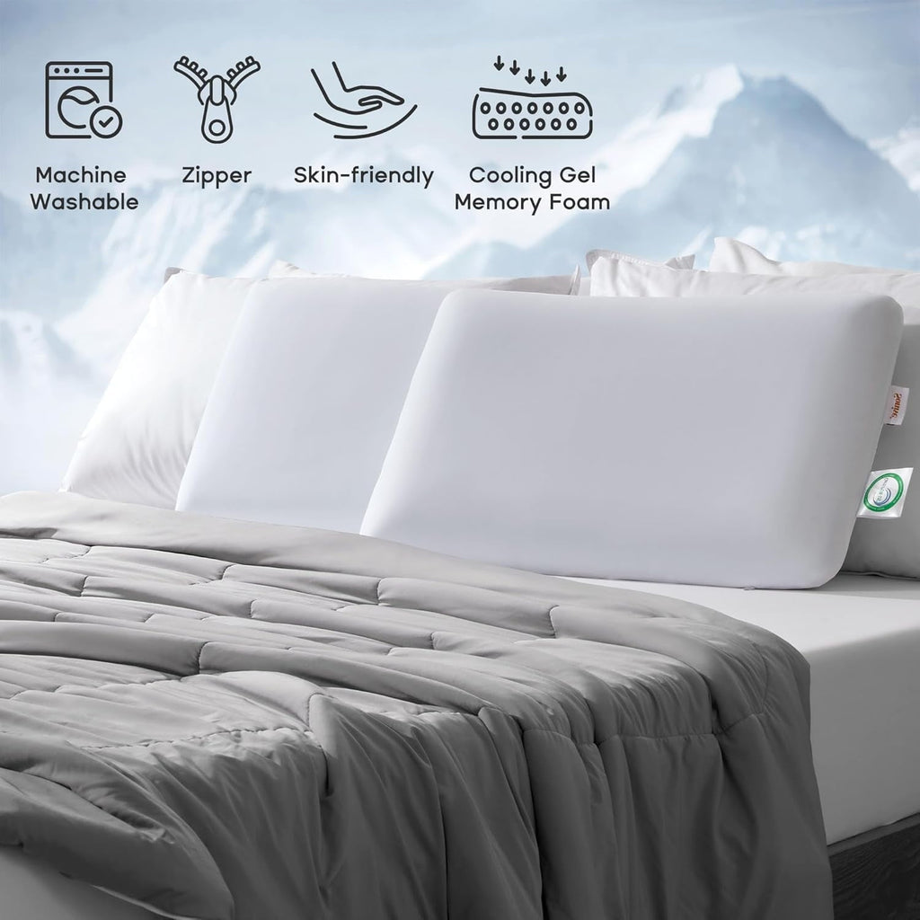 Fluffy Shredded Ultra Thin Cooling Memory Foam Pillows, Summer Bed Pillows for Back, Stomach or Side Sleepers, Flat Pillow with Washa... - Decorative Throw Pillow Cushion for Sofa & Bed Detail
