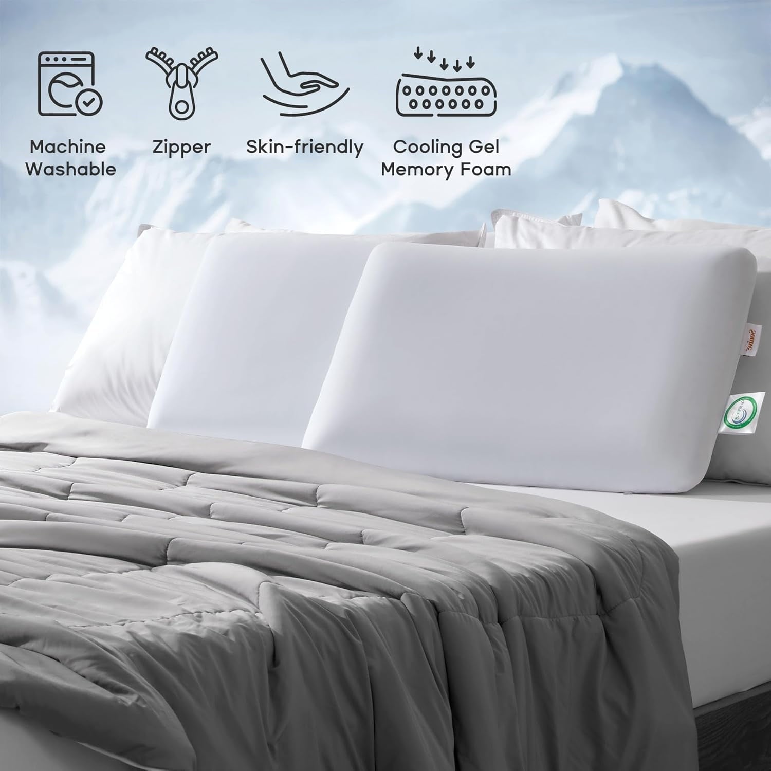 Fluffy Shredded Ultra Thin Cooling Memory Foam Pillows, Summer Bed Pillows for Back, Stomach or Side Sleepers, Flat Pillow with Washa... - Decorative Throw Pillow Cushion for Sofa & Bed Detail