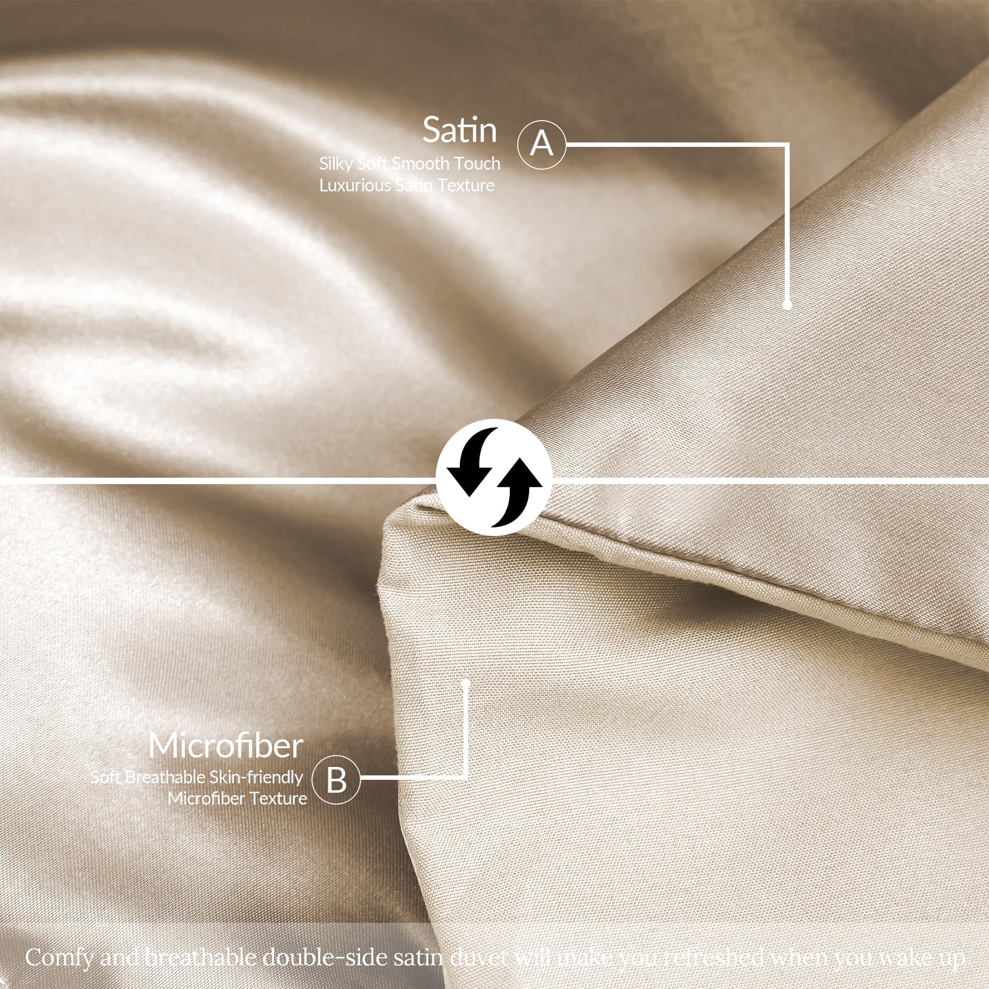 Hypoallergenic Cloud 3-Piece Reversible Silky Soft King Size Comforter Bedding Set, Luxurious Satin Comforters with 2 Satin Pillowcases, L... - Cloud-Like Soft Lightweight Bed Comforter Detail