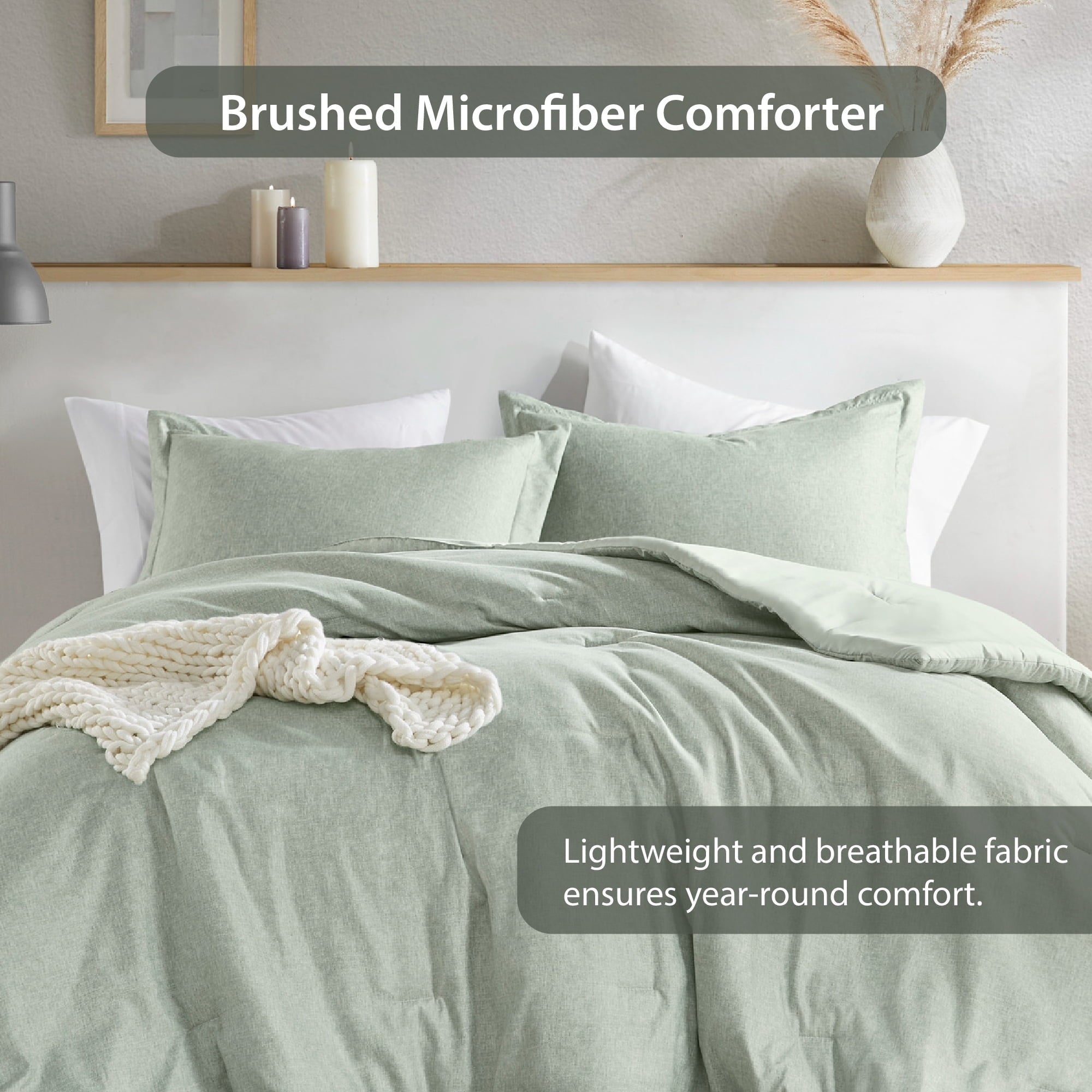 Luxurious Quilted Full/Queen Comforter Sets, Reversible 3 Piece Extra Soft Bedding Set, Chambray Print Sage Green Comforter Bed Set wit... - Hypoallergenic Ultra-Fluffy Quilt for Winter Detail