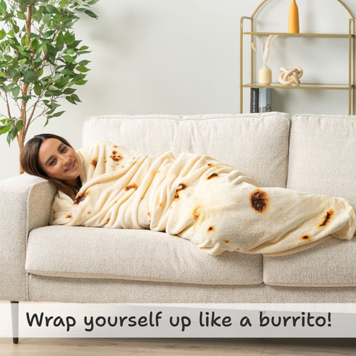 Decorative Knitted Burrito Tortilla Blanket, Double Sided Taco Flour Wrap Novelty Throw for Adult Kid Teen, Realistic Food Blanket, Funn... - Super Soft Reversible Sherpa Flannel Blanket Detail