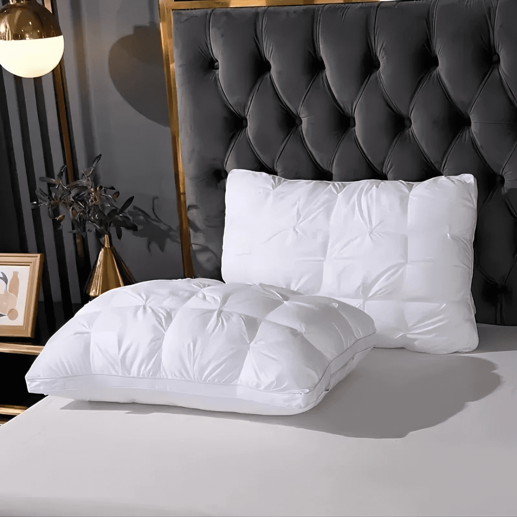 Decorative Plump Queen Size Bed Pillows Set of 2, Hotel Quality, Down Alternative Gusseted Bed Pillows for Side, Back, or Stomach Slee... - Ergonomic Memory Foam Pillow for Neck Pain Support Detail