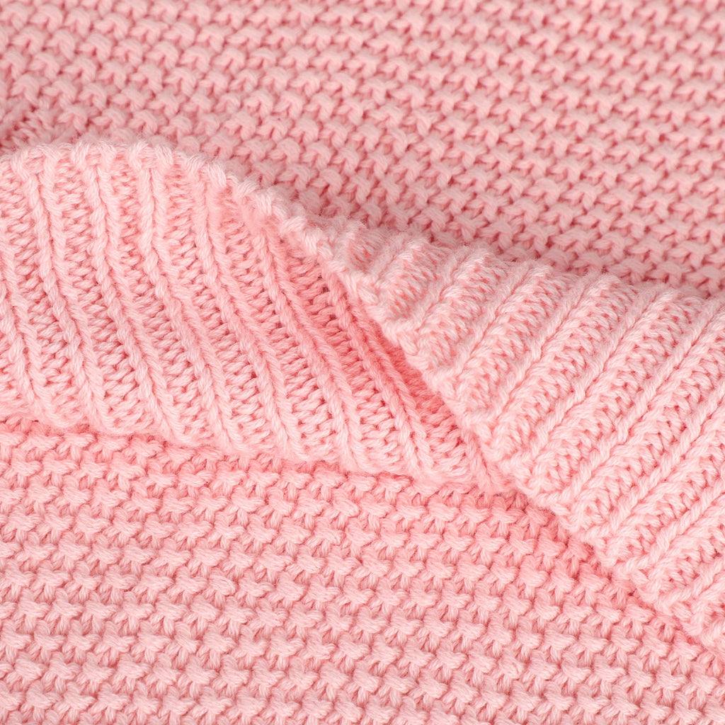 Cozy Fleece Pure Cotton Soft Cable Knit Throw Blanket Pink 50" x 70" - Cozy Fleece Throw Blanket for Couch & Bed Detail