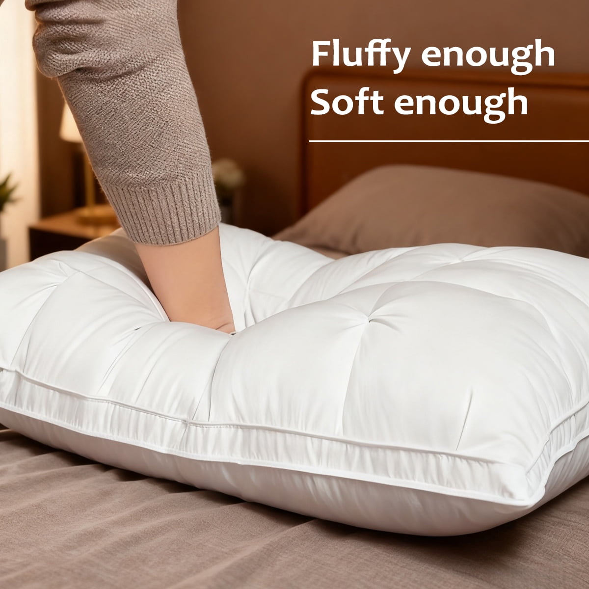 Fluffy Shredded 2-Pack 3-Line Grid Bed Pillow (20.1" x 13.97") - Soft, Breathable and Hypoallergenic - Ergonomic Memory Foam Pillow for Neck Pain Support Detail