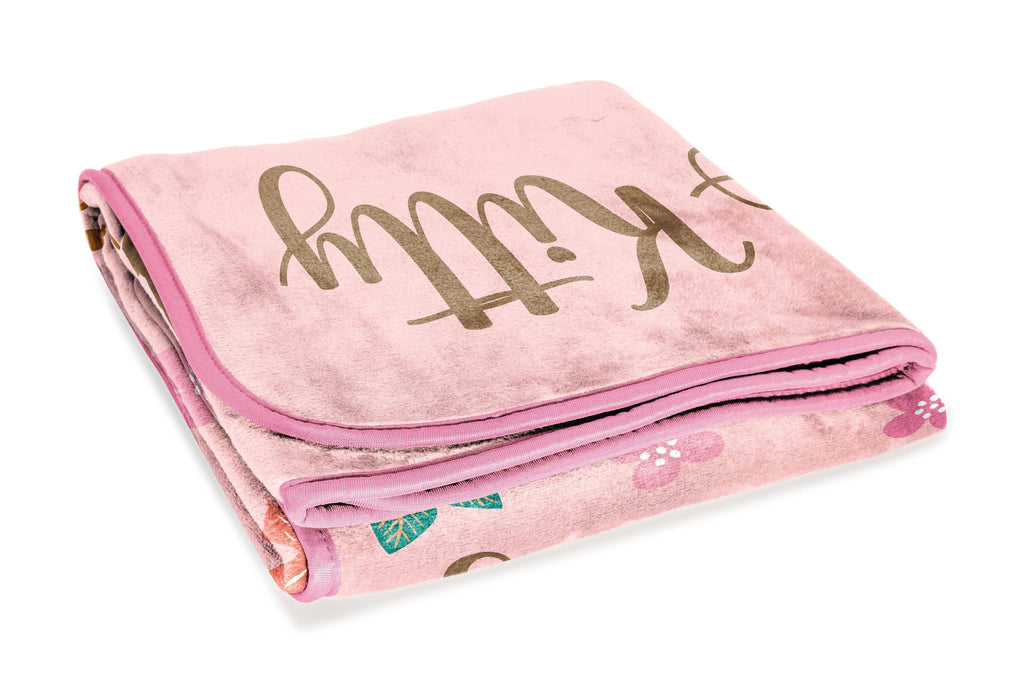 Decorative Knitted Floral Grace 46 x 60 Coral Fleece Kids Throw Blanket - Soft Bedding Accessories - Super Soft Reversible Sherpa Flannel Blanket Detail