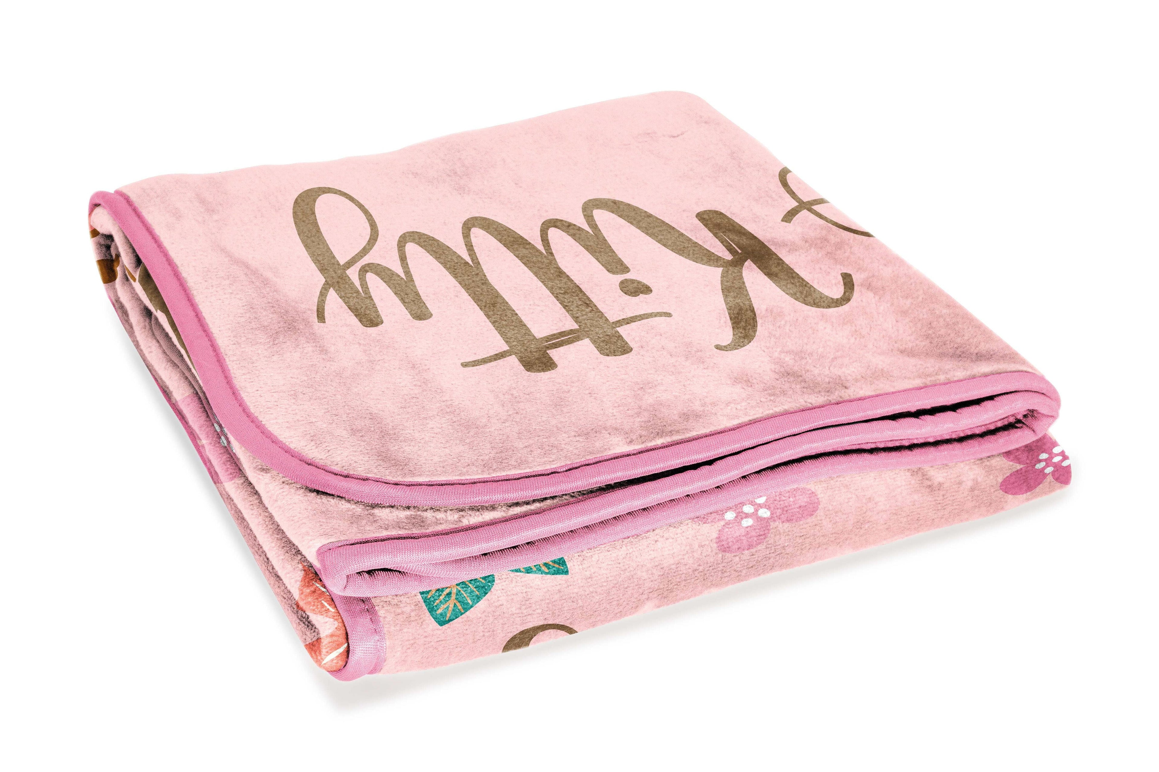 Decorative Knitted Floral Grace 46 x 60 Coral Fleece Kids Throw Blanket - Soft Bedding Accessories - Super Soft Reversible Sherpa Flannel Blanket Detail