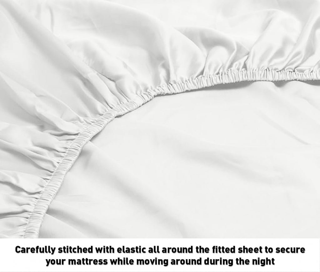 Cooling Sateen Luxurious Collection 1000 Thread Count 100% Cotton Bed Sheet Set (Twin XL, White) - Premium Ultra-Soft Pillowcase Pair for Sleeping Detail