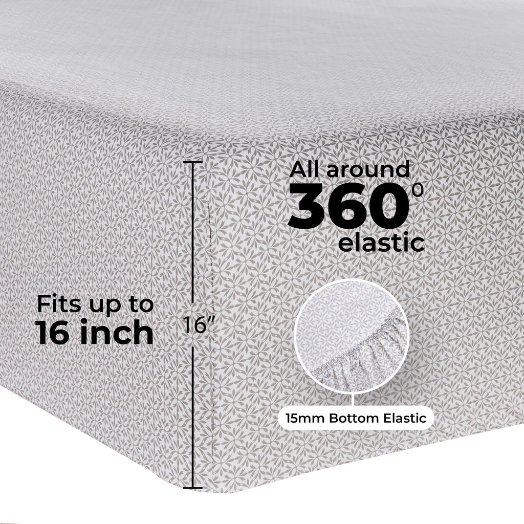 Breathable Luxury 3-Piece 300 Thread Count Grey Flake Cotton Blend Bed Sheet Set, Twin XL - Cooling Hotel Quality Bedding Sheets and Pillowcases Detail
