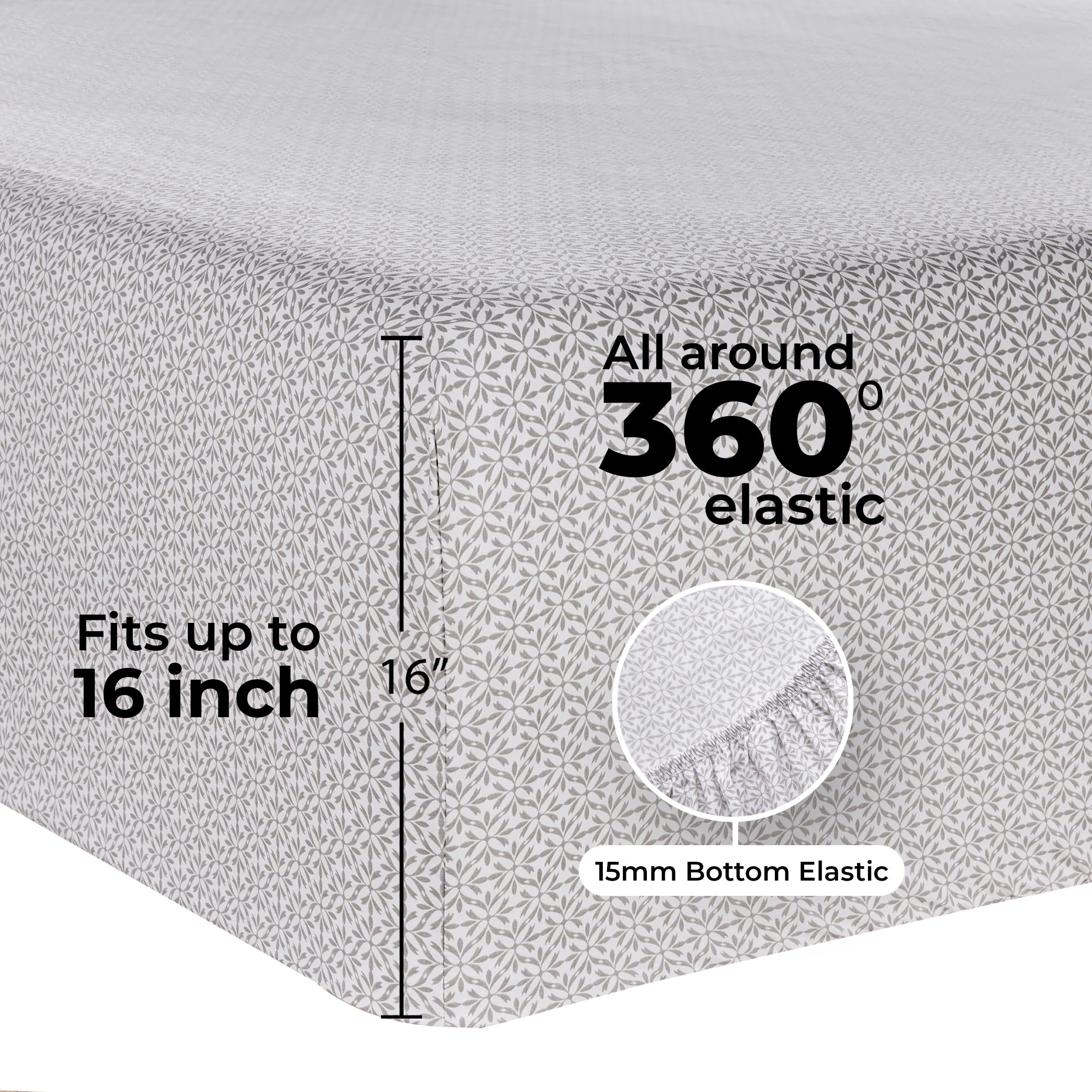 Breathable Luxury 3-Piece 300 Thread Count Grey Flake Cotton Blend Bed Sheet Set, Twin XL - Cooling Hotel Quality Bedding Sheets and Pillowcases Detail