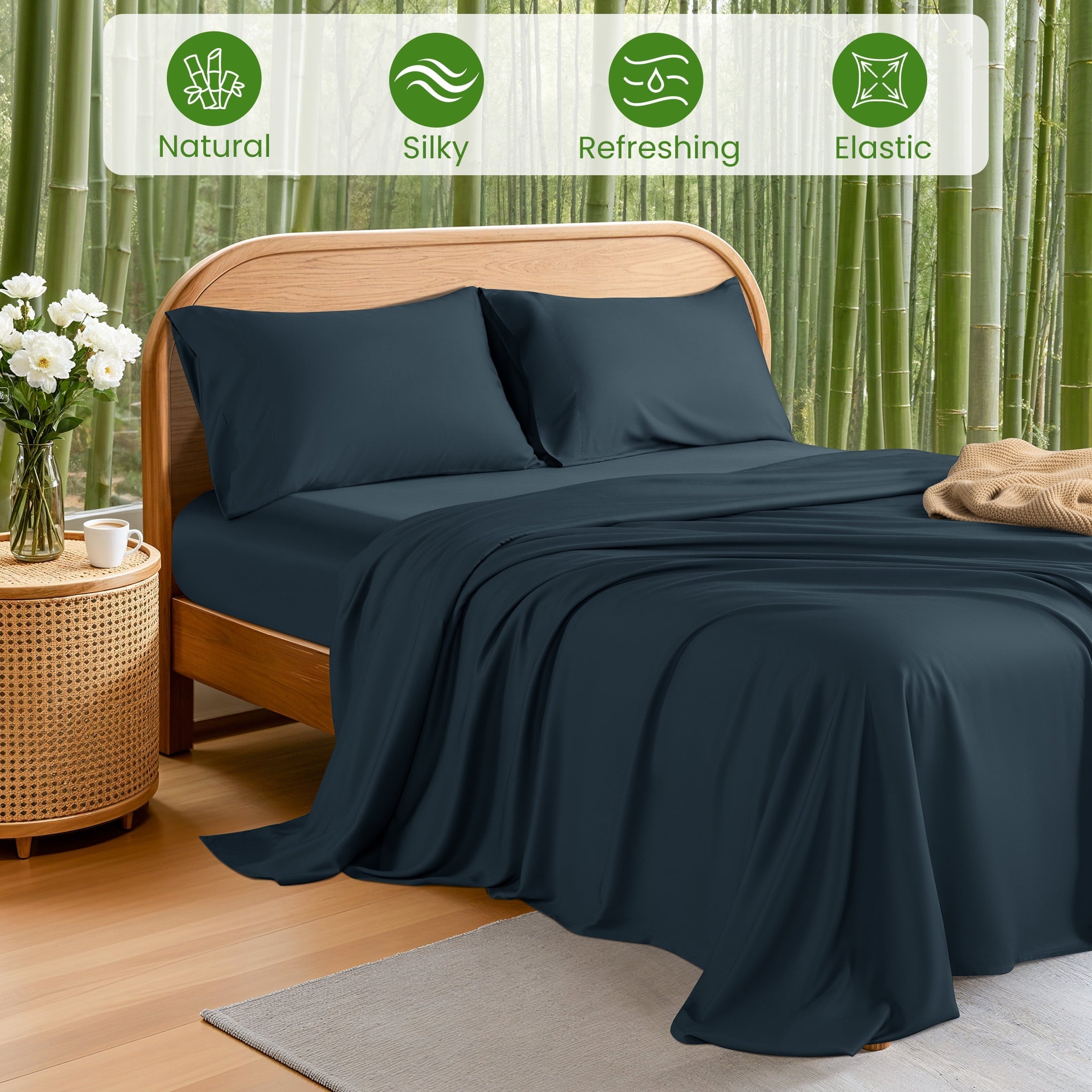Wrinkle-Resistant 100% Organic Luxurious Bamboo Sheets, Queen Sheet Set 4-Piece with 16" Deep Pocket, Silky Smooth Luxury Bed Sheets, N... - Cooling Hotel Quality Bedding Sheets and Pillowcases Detail