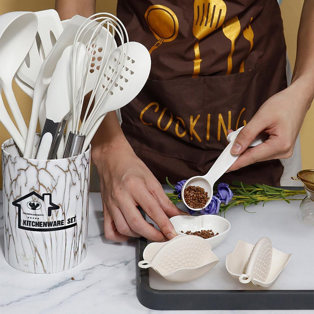Ergonomic Cooking Silicone Cooking Utensils Set - 446°F Heat Resistant Kitchen Utensils,Turner Tongs,Spatula,Spoon,Brush,Whisk,Kitchen ... - Premium Stainless Steel Cooking Utensil for Non-Stick Pots Detail
