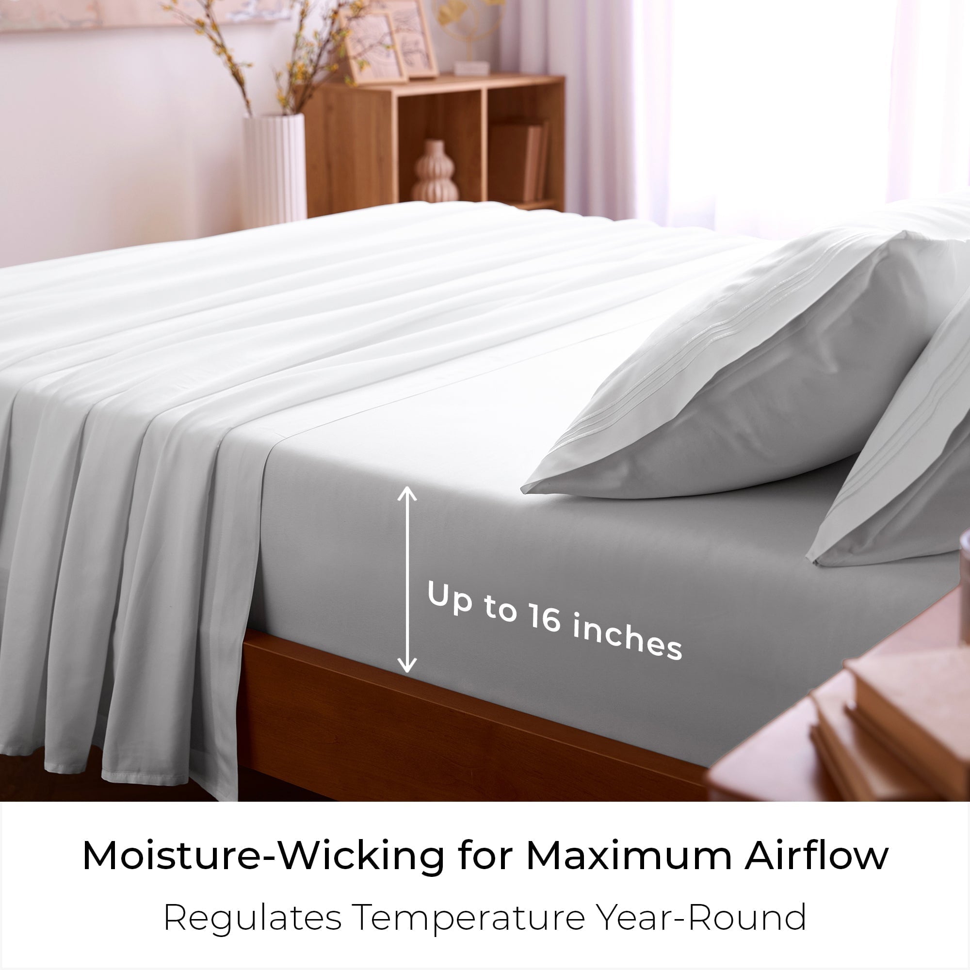 Premium Egyptian Cotton Iconic 6 Piece Bed Sheet Set Brushed Microfiber, Deep Pocket, Queen, White - Luxury Bed Sheet Set with Deep Pockets Detail