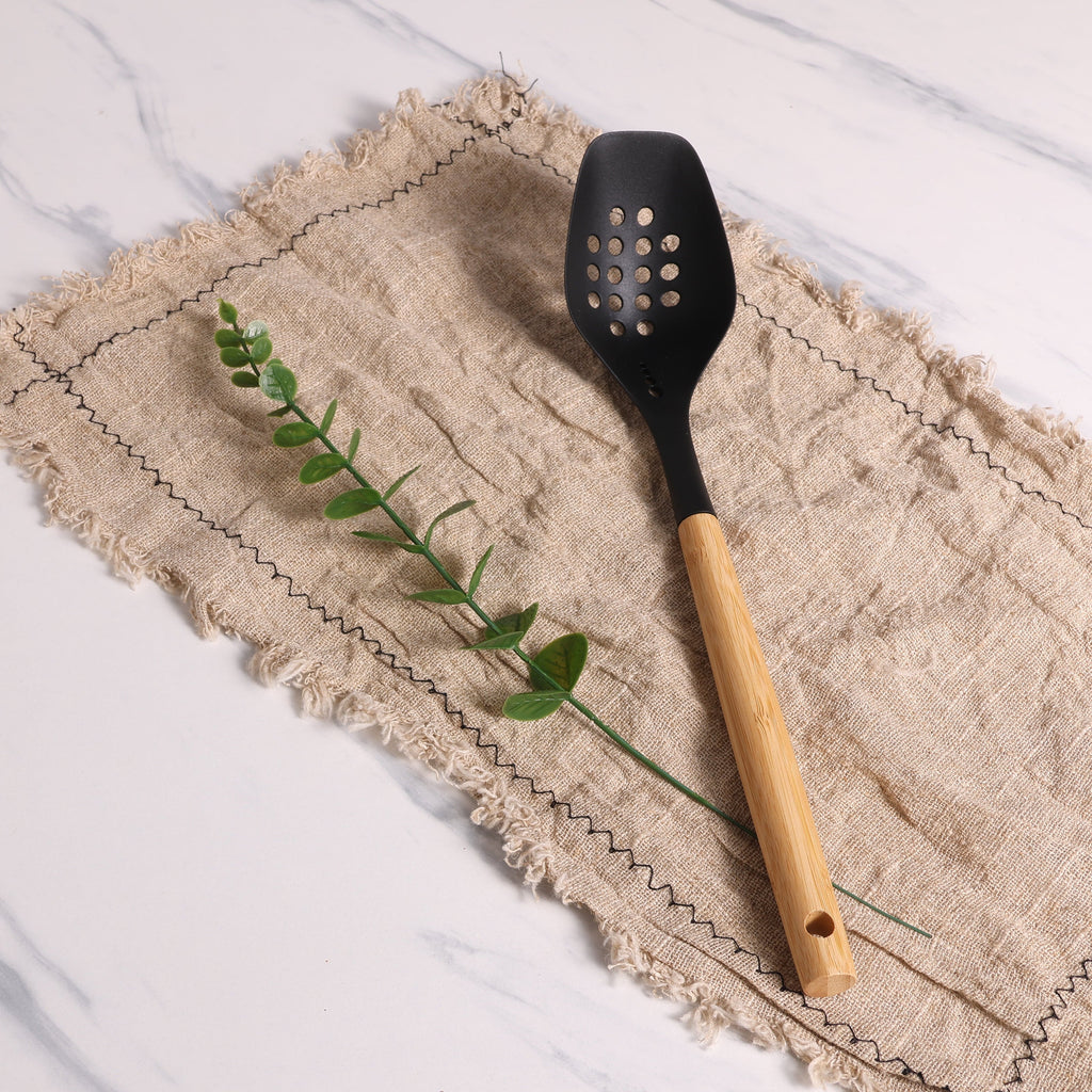 Chef-Quality Cooking Spoon with Bamboo Handle, 12.6"2.7", & Bamboo, Black - Heavy Duty Stainless Steel Kitchen Shears Detail