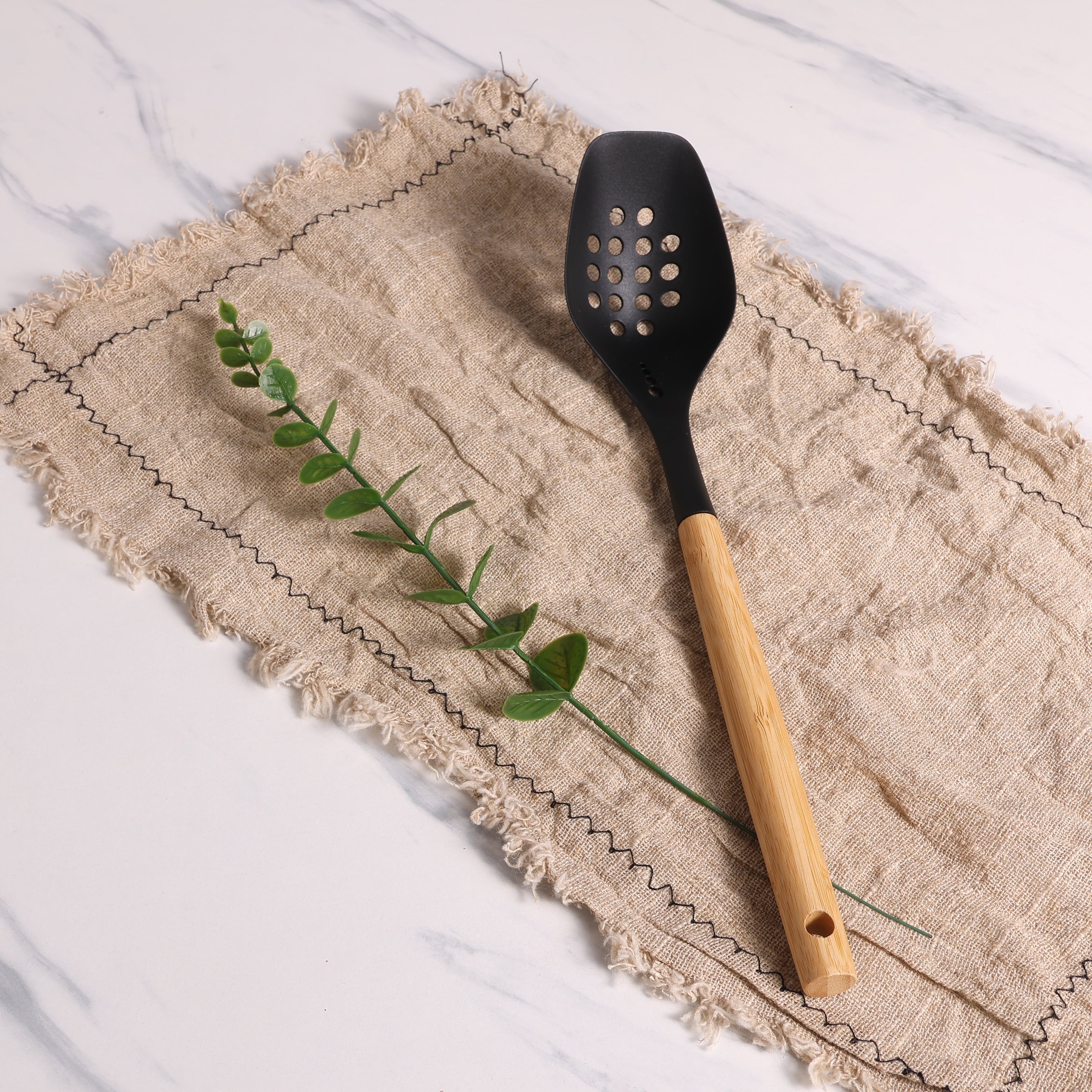 Chef-Quality Cooking Spoon with Bamboo Handle, 12.6"2.7", & Bamboo, Black - Heavy Duty Stainless Steel Kitchen Shears Detail
