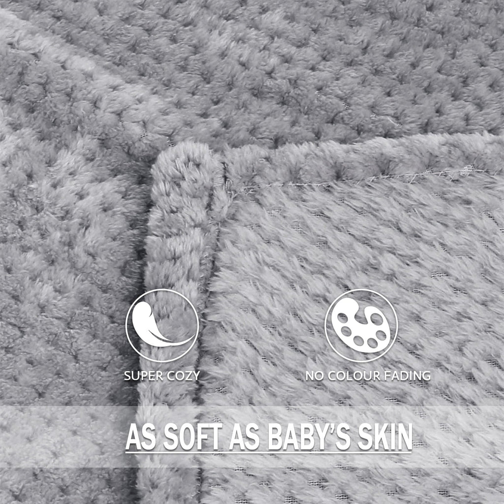Cozy Fleece Waffle Textured Extra Large Fleece Blanket, Super Soft and Warm Throw Blanket for Couch, Sofa and Bed (Light Grey, 50... - Luxury Knitted Decorative Throw Blanket with Fringes Detail