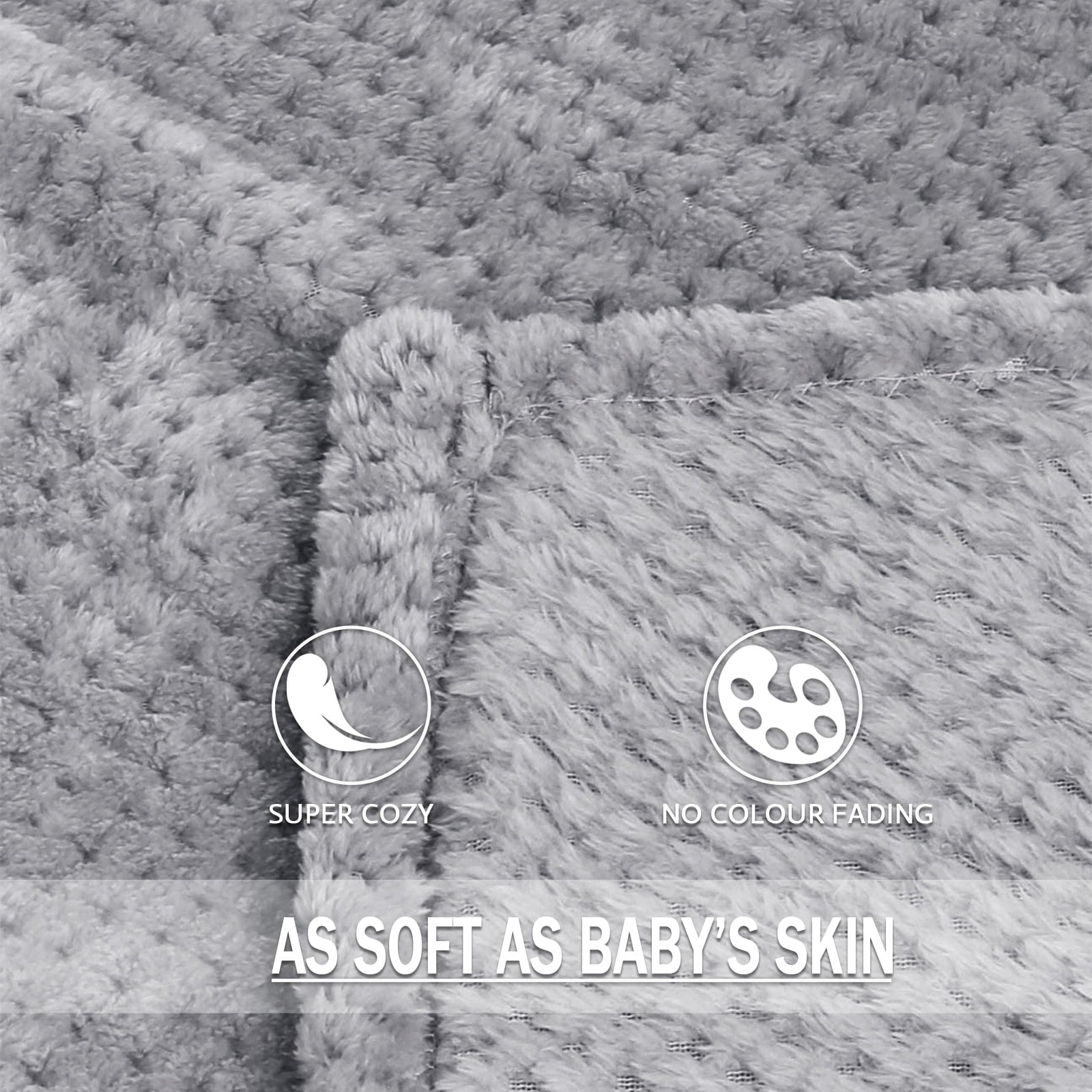 Cozy Fleece Waffle Textured Extra Large Fleece Blanket, Super Soft and Warm Throw Blanket for Couch, Sofa and Bed (Light Grey, 50... - Luxury Knitted Decorative Throw Blanket with Fringes Detail