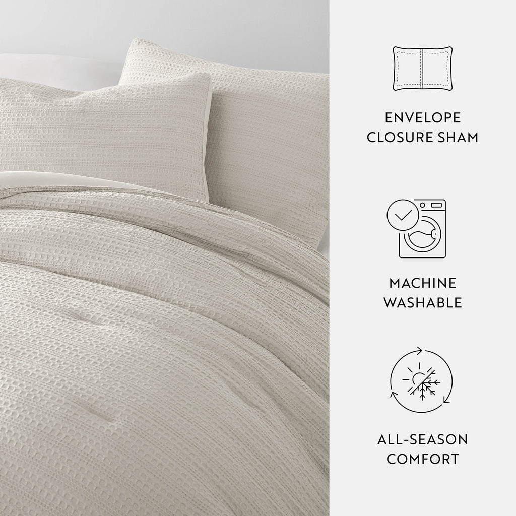 Hypoallergenic Cloud Textured Waffle Comforter Set ins Natural Waffle Comforter Bedding Sets, King/Cal King Size Bedding - All-Season Down Alternative Comforter Insert Detail