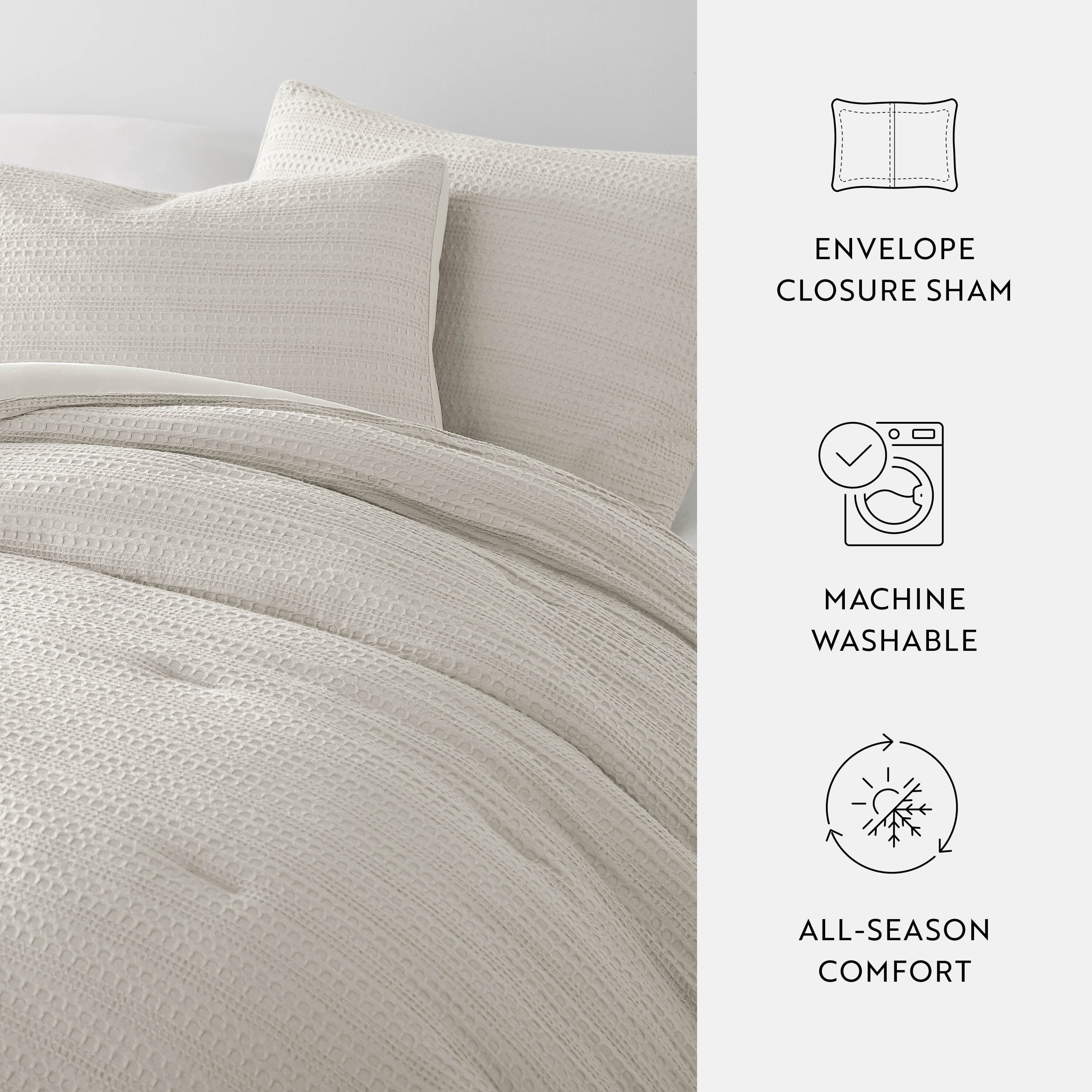 Hypoallergenic Cloud Textured Waffle Comforter Set ins Natural Waffle Comforter Bedding Sets, King/Cal King Size Bedding - All-Season Down Alternative Comforter Insert Detail