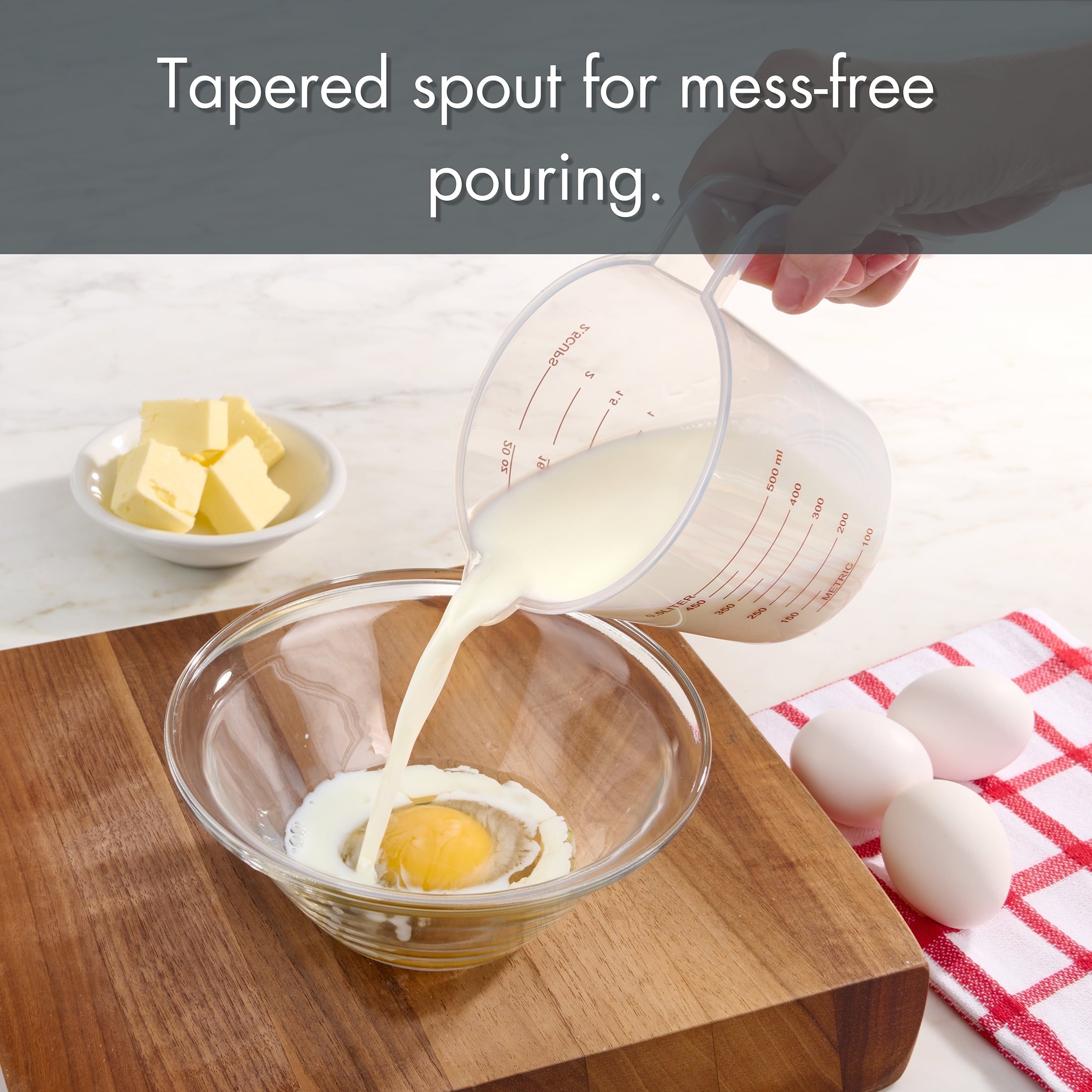 Multi-Functional 3-Piece Tapered Spout Nesting Plastic Measuring Cups Set, Clear - Kitchen Gadget Tool for Quick Food Prep Detail