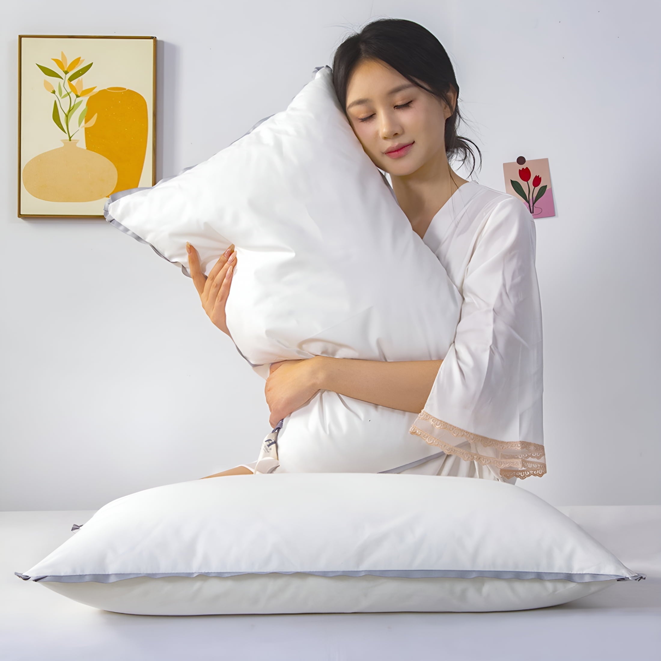 Decorative Plump Flat Pillows for Sleeping Thin,Ultra Thin Pillow,Adjustable Shredded Memory Foam Pillows for Side,Back,Stomach Sleepe... - Hotel Quality Plush Sleeping Pillows Detail
