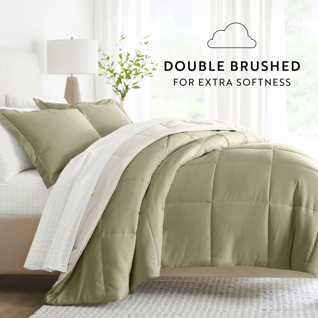 Luxurious Quilted 5 Piece Bedding Bundle, Reversible Comforter and Patterned Sheet Set, Twin - Cloud-Like Soft Lightweight Bed Comforter Detail