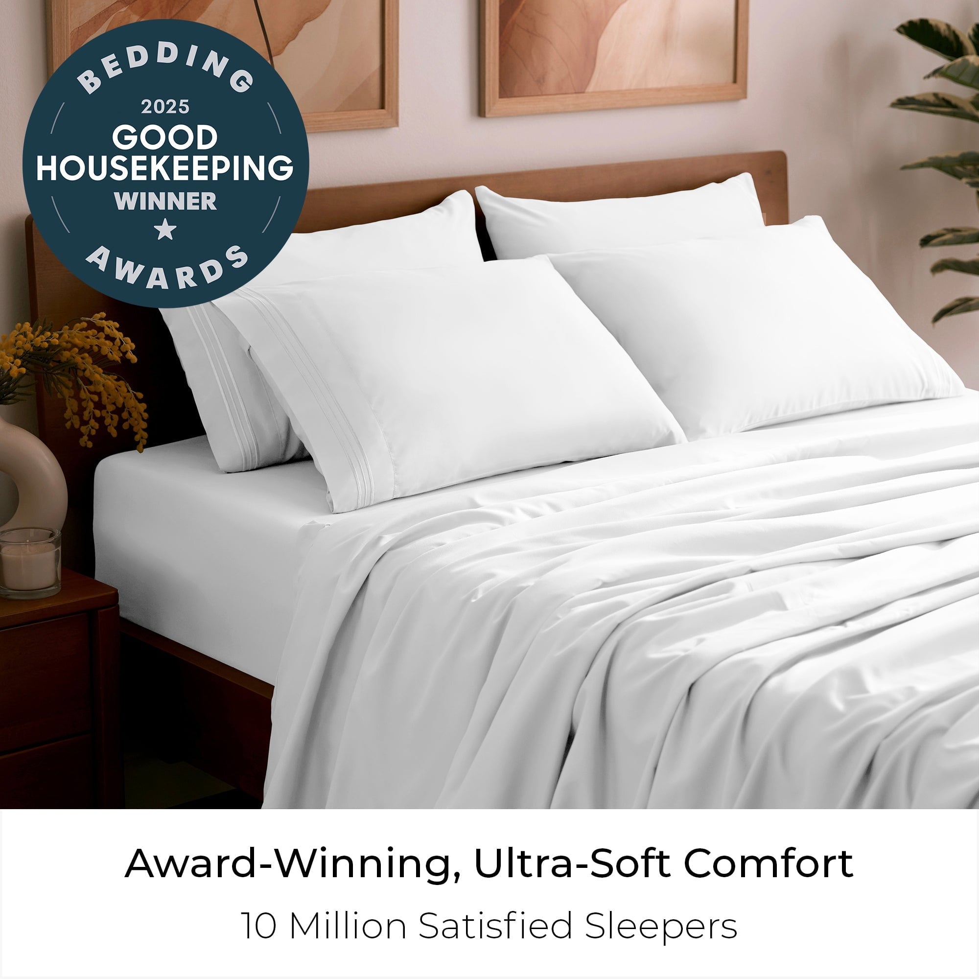 Premium Egyptian Cotton Iconic 6 Piece Bed Sheet Set Brushed Microfiber, Deep Pocket, Queen, White - Luxury Bed Sheet Set with Deep Pockets Detail