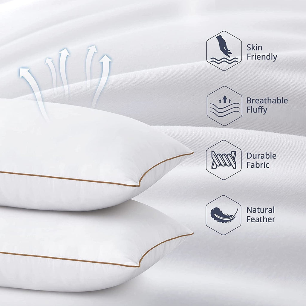Decorative Plump Down Feather Pillows for Bed 20 x 30 Inches Queen Size Set of 2, Medium Firm Luxury Cooling Hotel Collection Feather ... - Ergonomic Memory Foam Pillow for Neck Pain Support Detail
