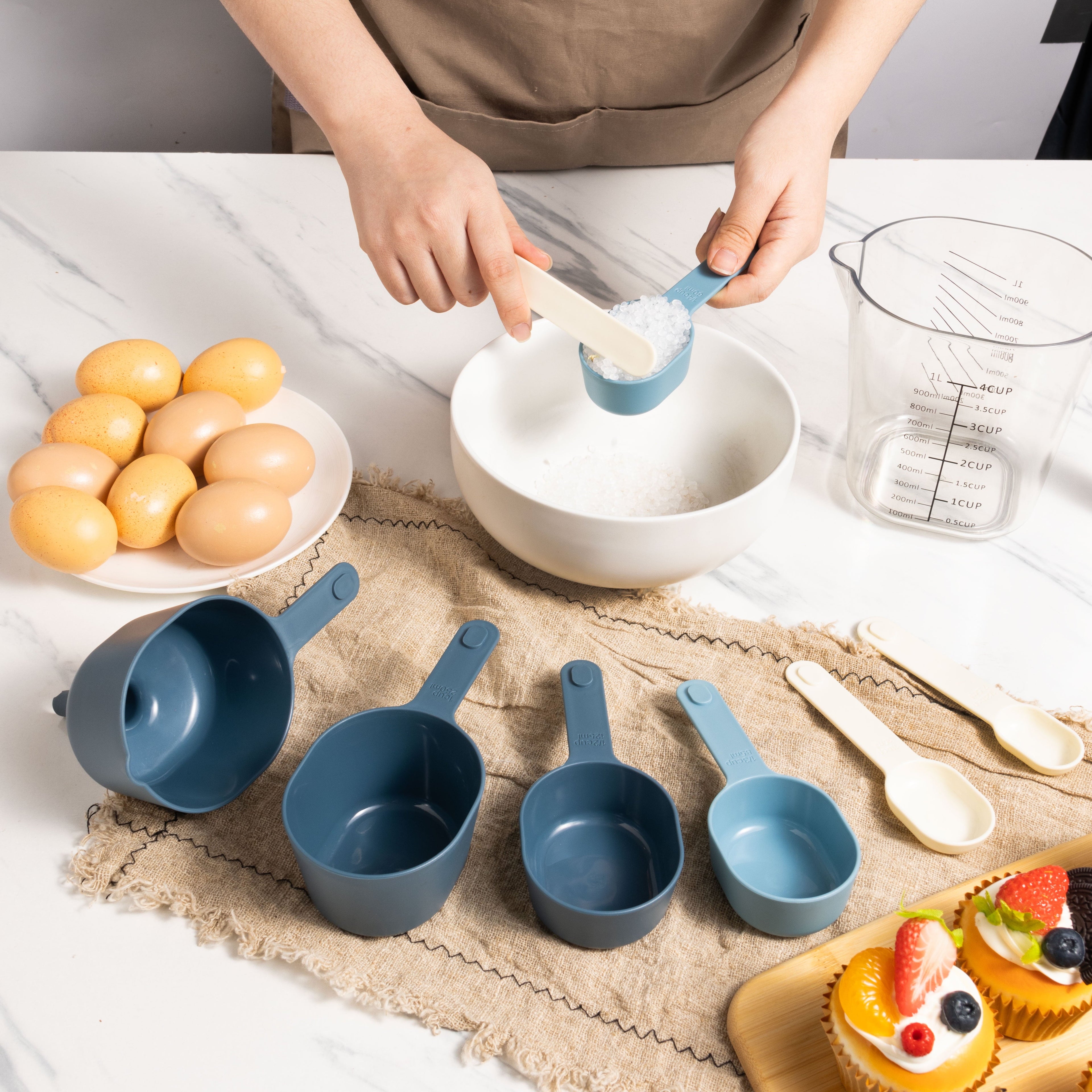Innovative 9-Piece Stackable Measuring Set Kitchen Tools for Cooking, 7.48" L, Blue - Multi-Functional Manual Food Chopper & Slicer Detail